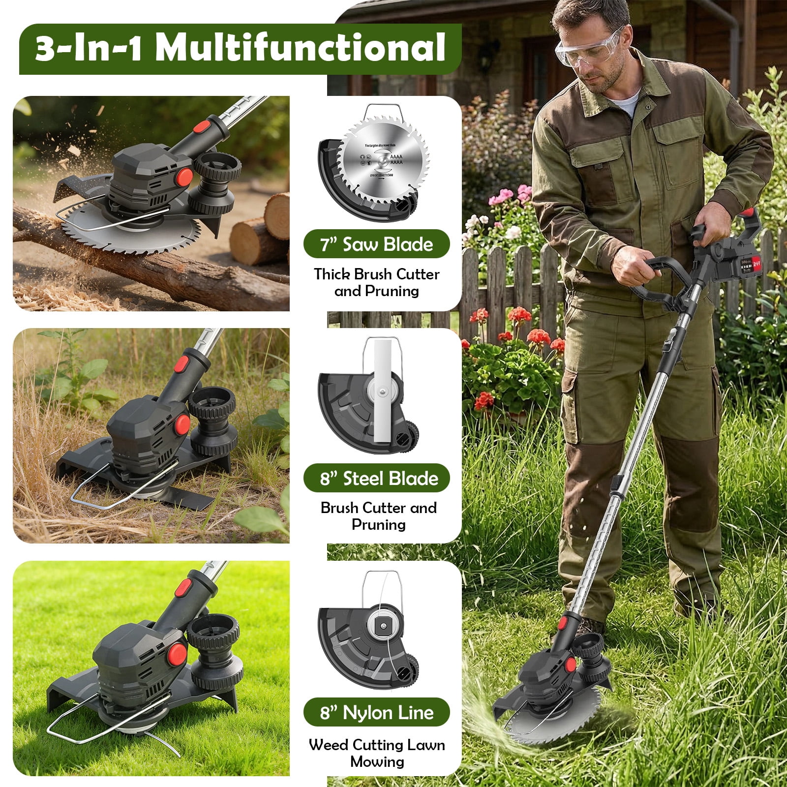 CATGOOD Electric Cordless Weed Eater, 24V Grass Trimmer with 2 Batteries and Charger (8 in Cutting Width) 6bmcb