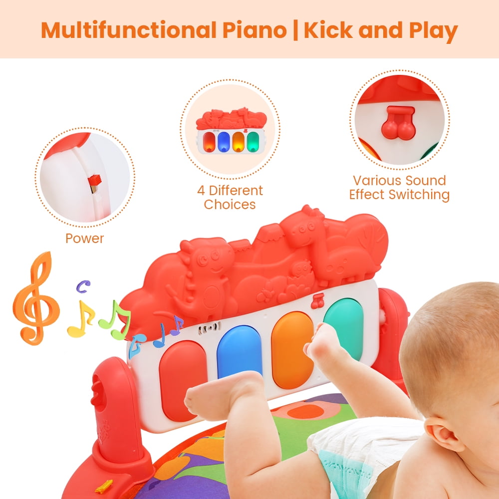 JoyStone Baby Gym Play Mat, Tummy Time Activity Center with Musical Piano and Hanging Toys (Red, 1 Set) bm8rt