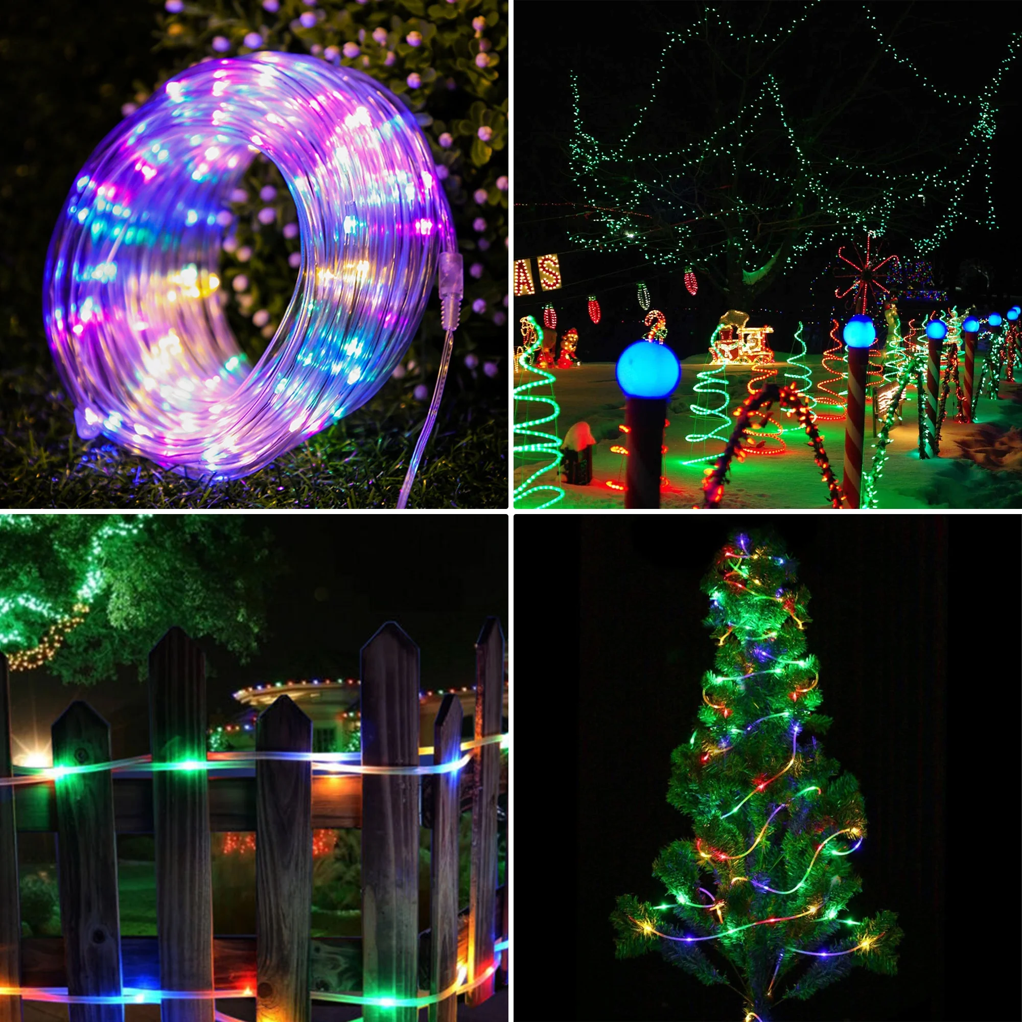Volivo Solar Rope Lights Outdoor Waterproof LED Fairy Lights with 8 Lighting Modes (Multi-color, 66 ft) sncwx