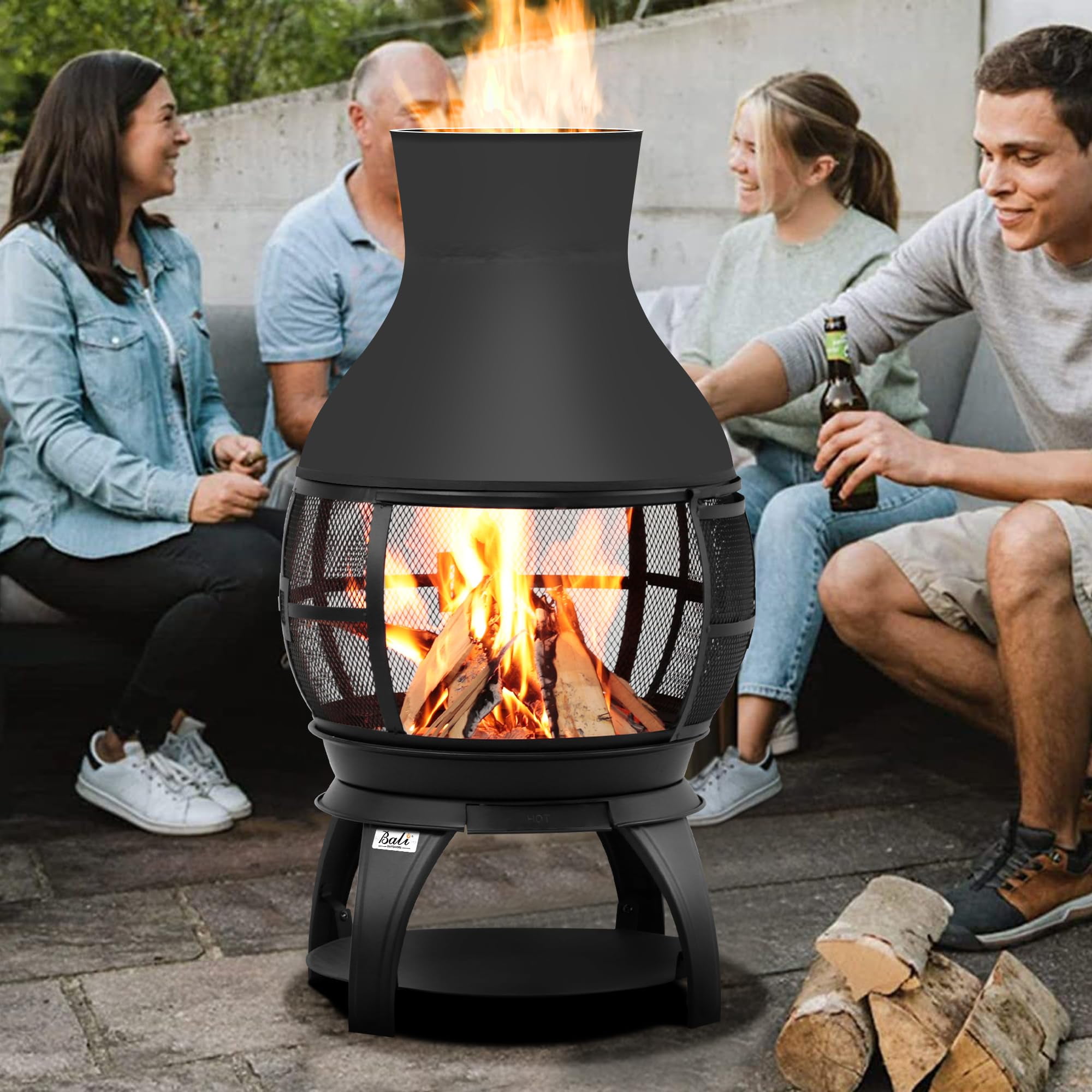 Bali Outdoors Wood Burning Chiminea Fire Pit for Patio and Backyard (Black, 17.7 in x 35.5 in) 0y8yv