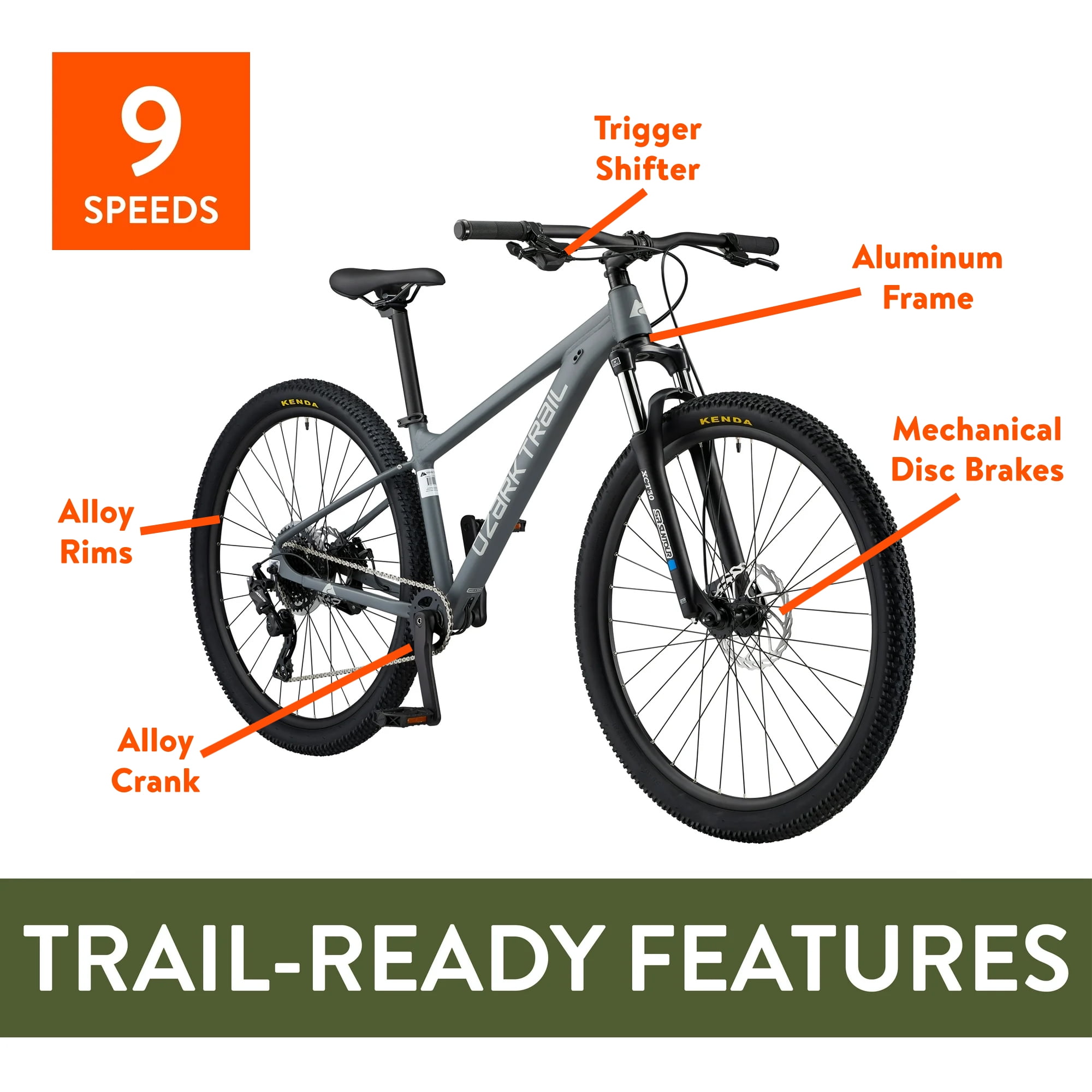Ozark Trail 29 in M.2 Ridge Mountain Bike, Lightweight Aluminum Frame, Mechanical Disc Brakes (Gray, Small Frame) 1ivwt