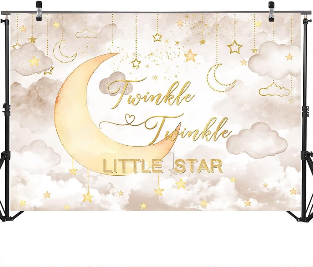 Draliving Twinkle Twinkle Little Star Baby Shower Backdrop (Beige, 7 ft x 5 ft) 7gqjh