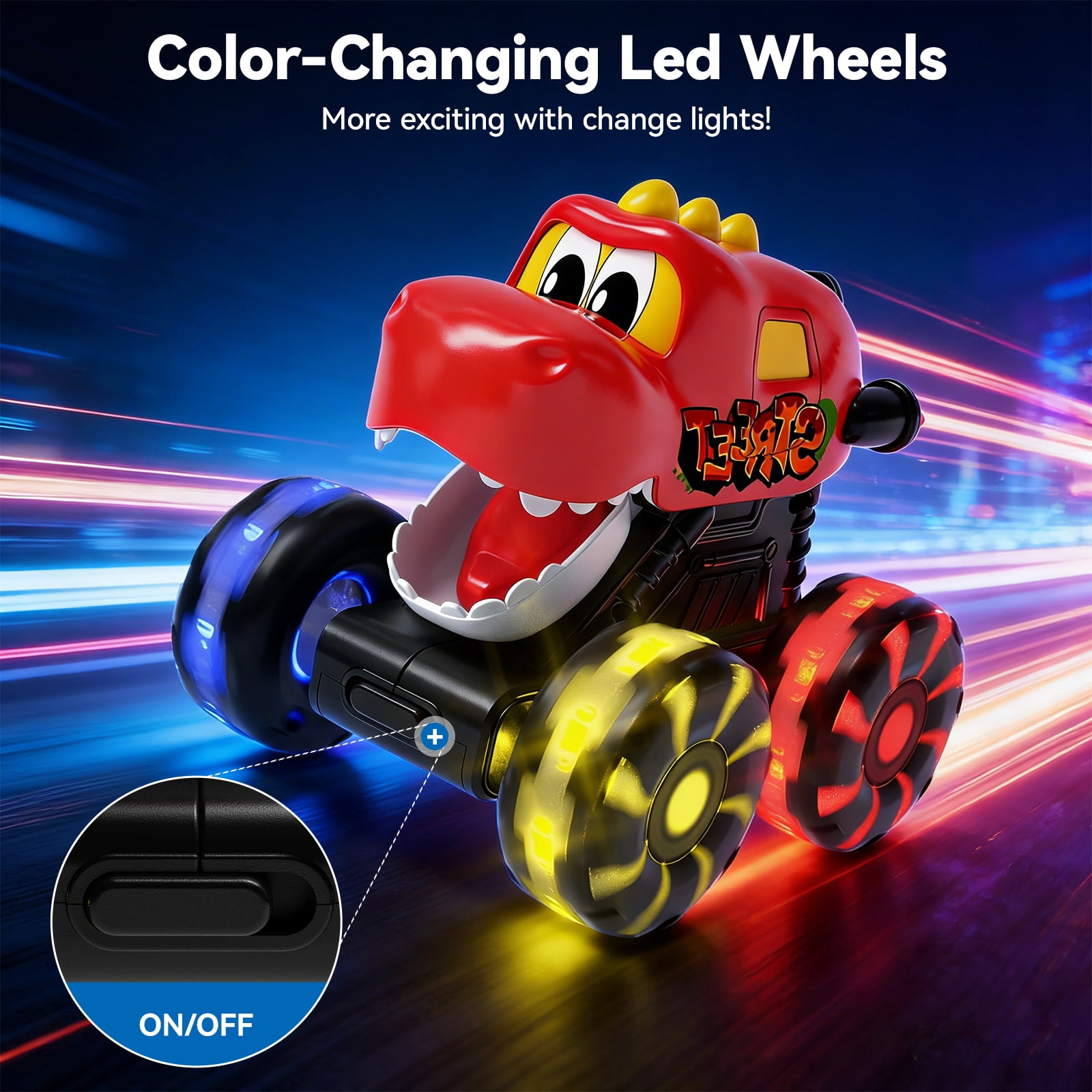 Dimoarch Dinosaur Press & Go Truck Set with LED Wheels (3 Pack) 5yni2