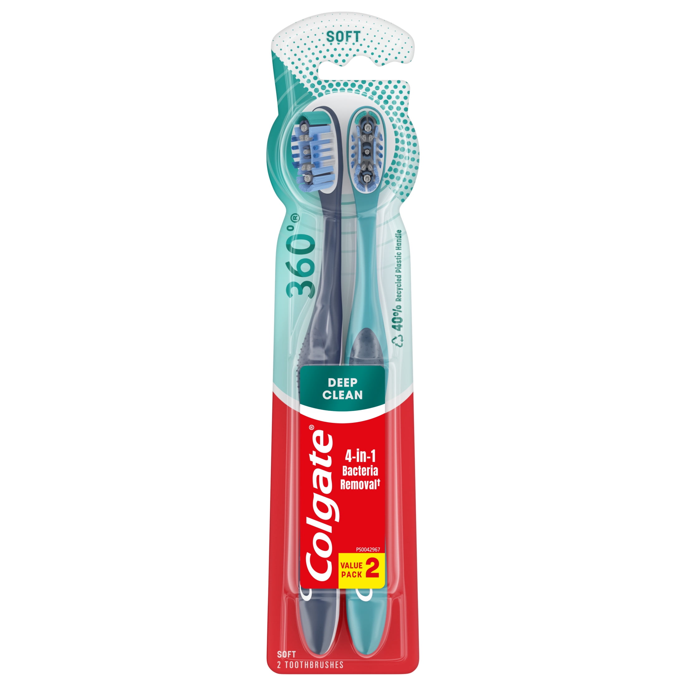 Colgate 360 Whole Mouth Clean Adult Manual Toothbrush, Soft Bristles (2 Pack) 7vvnx