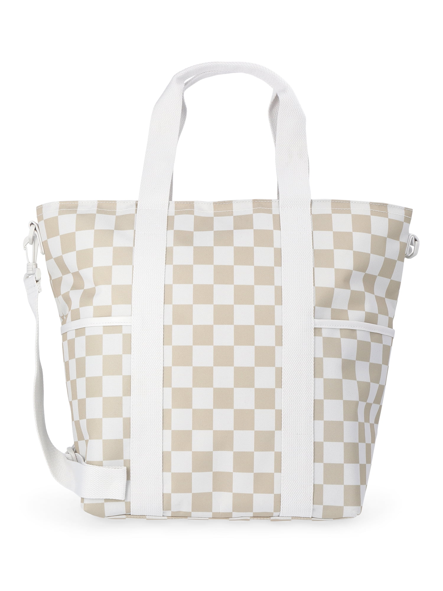 No Boundaries Women's Insulated Beach Tote Bag (Tan Checker, 16 in x 19.5 in x 7 in) 3j3yo