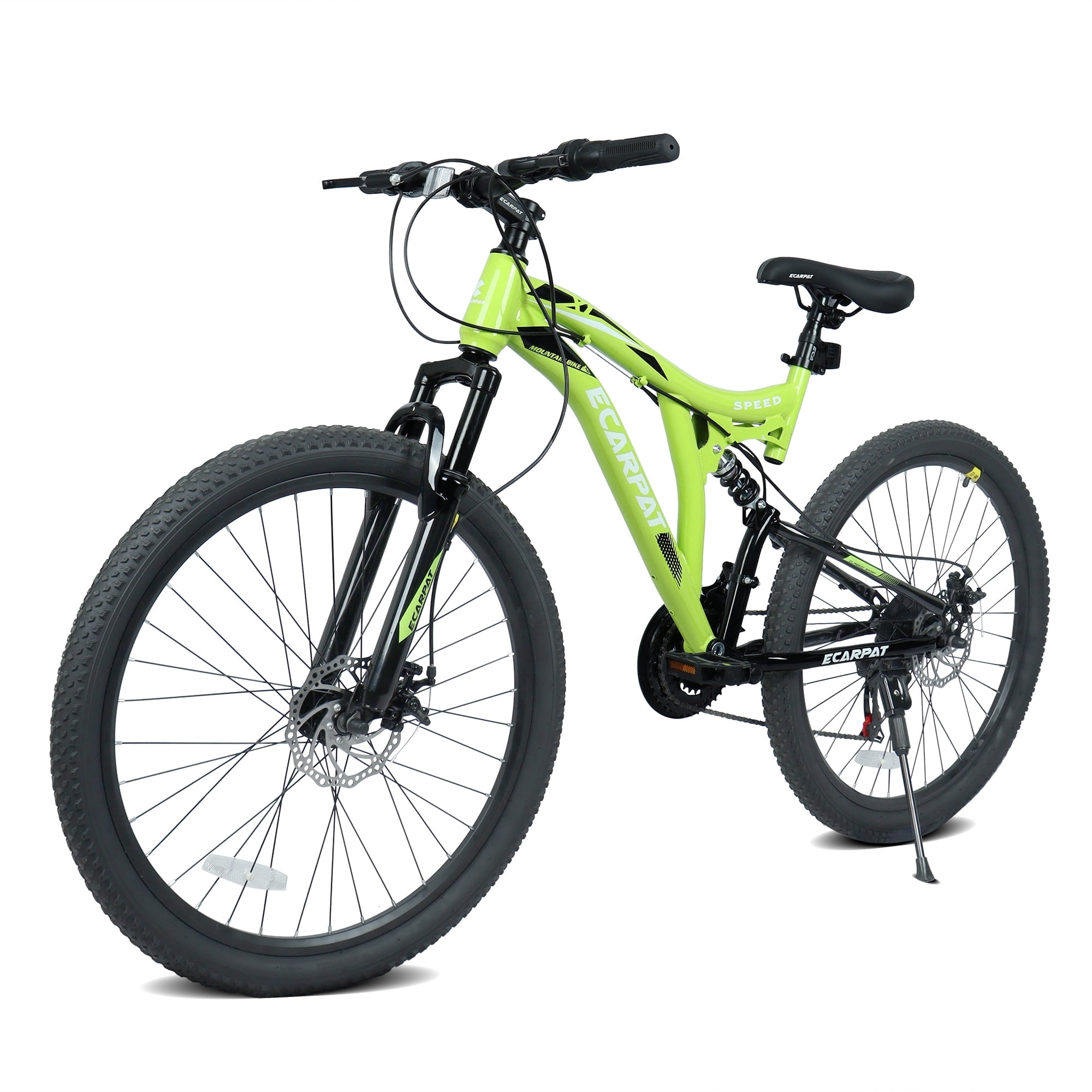 Ecarpat 26 Inch Mountain Bike, Full Suspension Steel Frame, 21-Speed Drivetrain, Dual Disc Brakes (Green, 26 in) n86xu