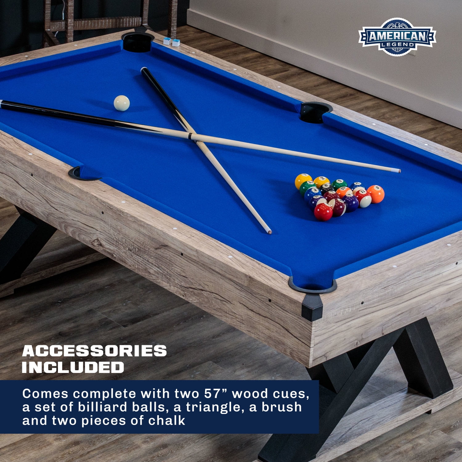 American Legend Kirkwood 84 in Billiard Table with Rustic Blond Finish and Royal Blue Cloth (84 in) kfsxd