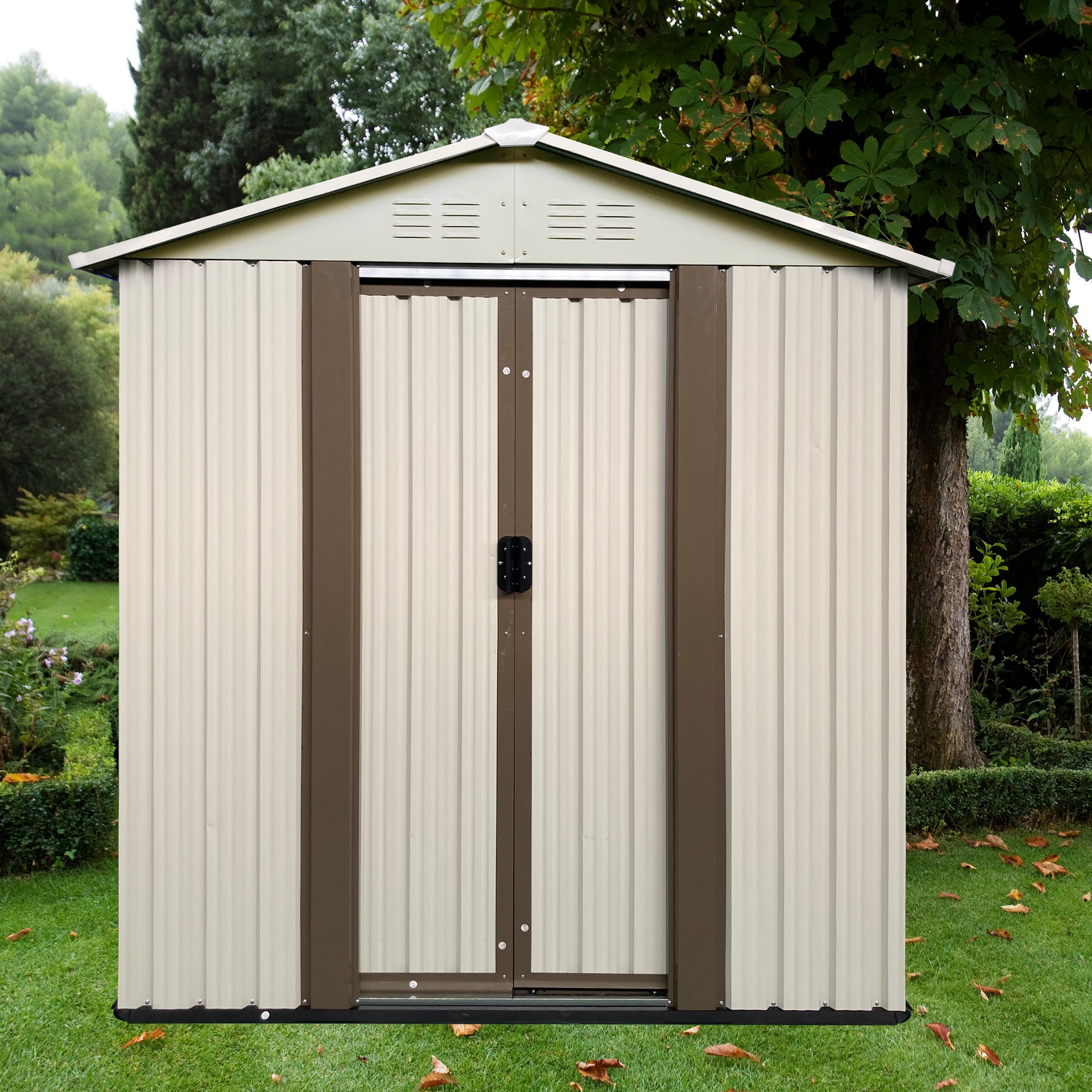 Leumius Outdoor Storage Shed with Pent Roof and Door (Beige, 5 ft x 3 ft) 5zy0d