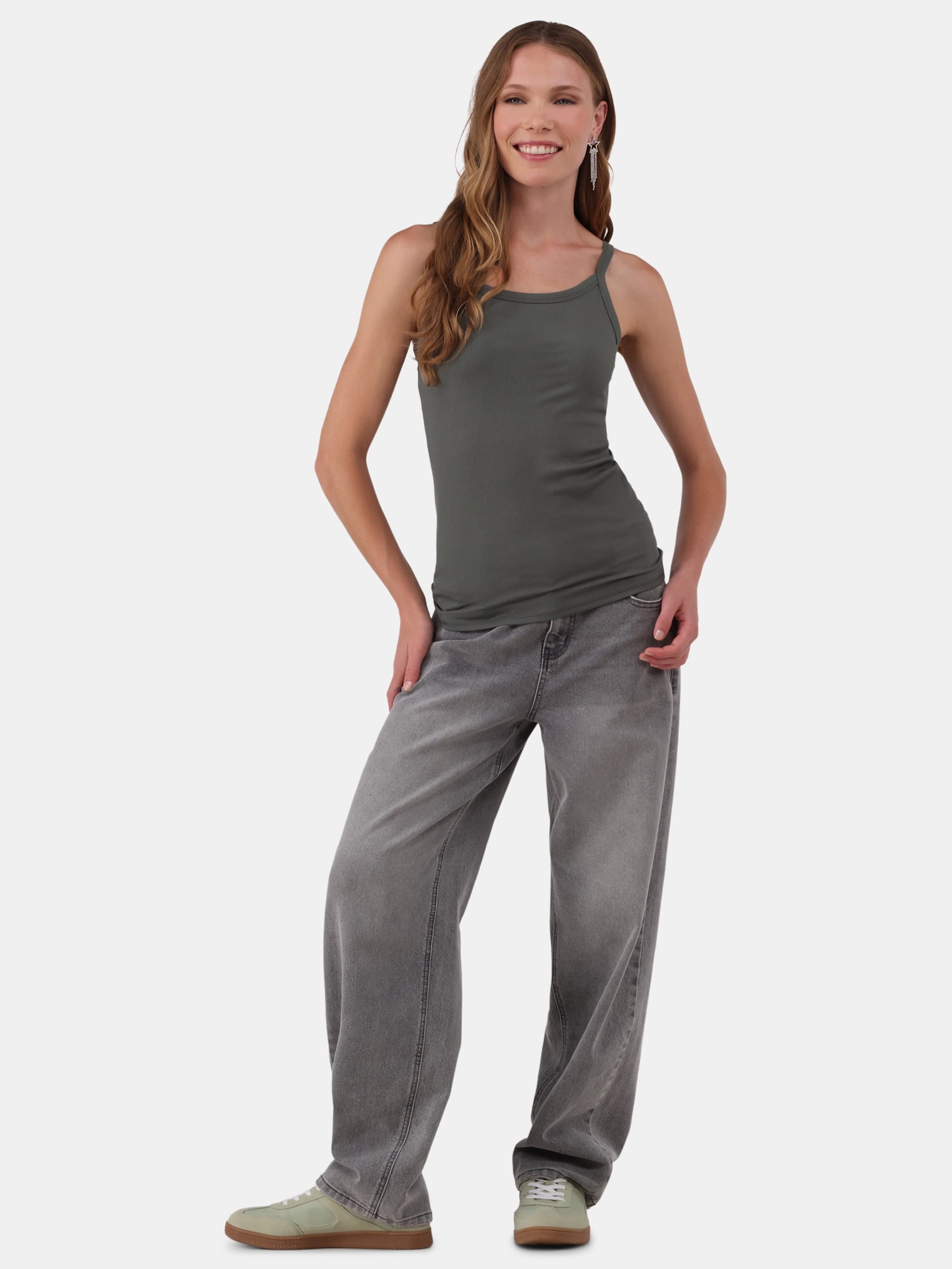 No Boundaries Women's Ribbed Cami Top (Green, XXS-XXL) yrosi