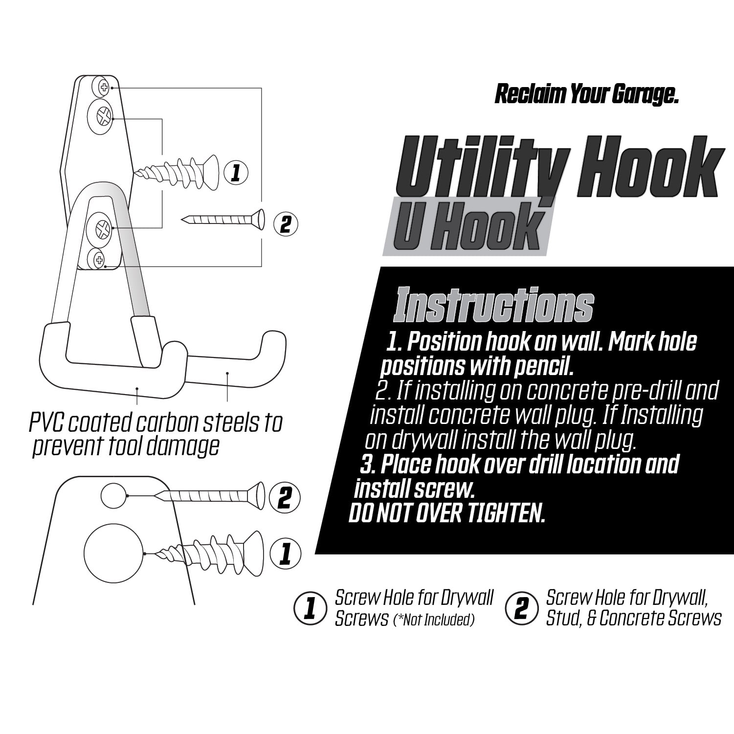 PeerBasics 3 in Utility Garage Hook, Heavy-Duty Metal Storage Hanger with PVC Coating (Black, 50 lb Capacity) le3di