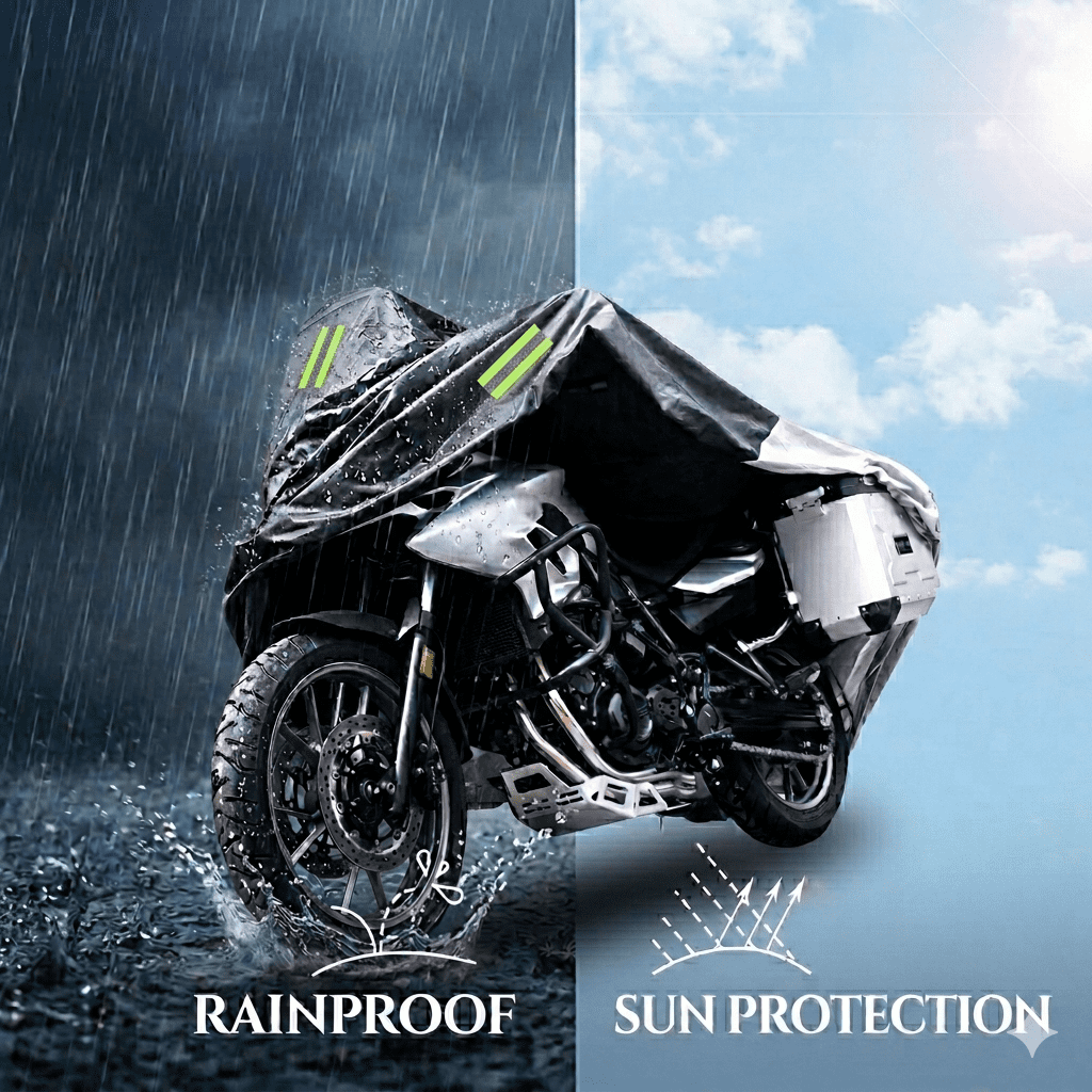 Vunjar Motorcycle Cover, Waterproof All-Season Outdoor Protection with Lock-Holes (Silver, 96 in) gw610