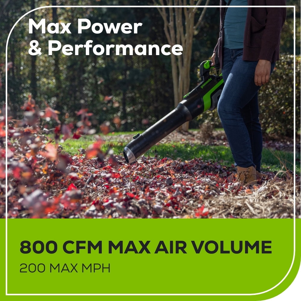 Greenworks 80V Cordless Leaf Blower with 4Ah Battery and Charger (800 CFM, 200 MPH, 10 lb) yc7q7