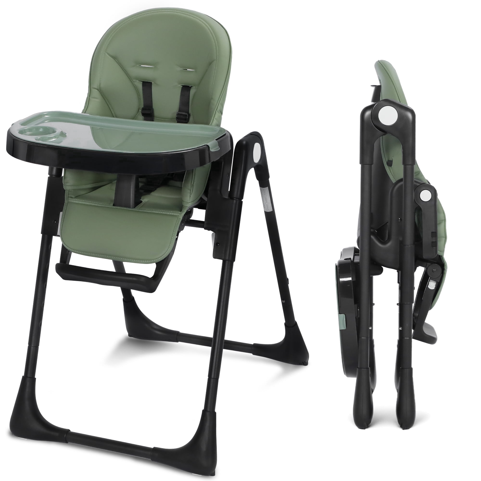 AILEEKISS Foldable Baby High Chair with Detachable Double Trays and Adjustable Recline (Green) xfin6