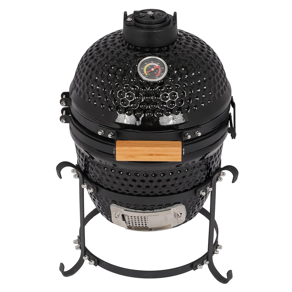 Veryke 13in Ceramic Charcoal Kamado Grill, Outdoor BBQ Smoker and Roaster (Black, 13 in) 49lyr