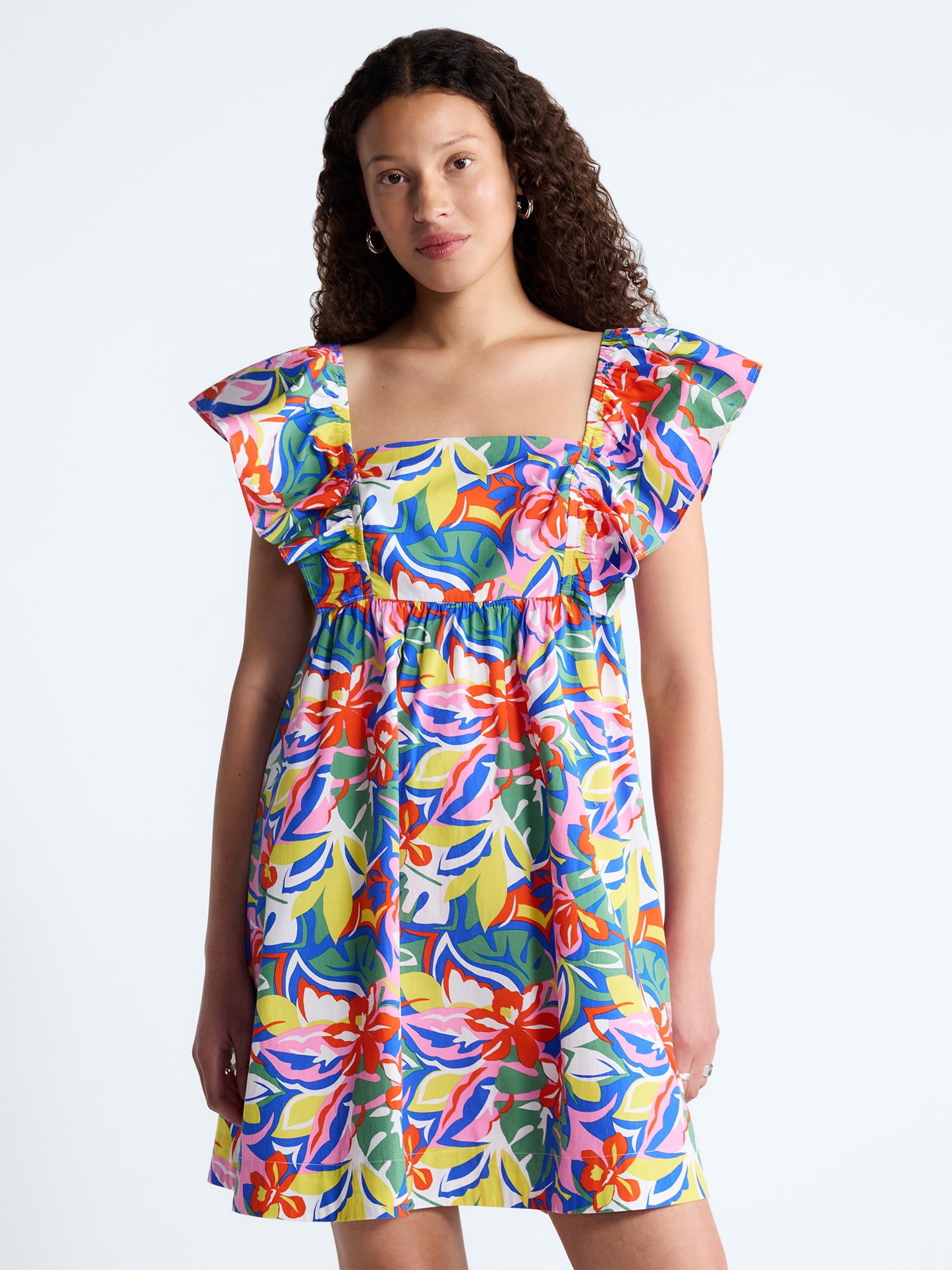 Free Assembly Women's Square Neck Flutter Sleeve Mini Dress (Green, XS) 6mdsc
