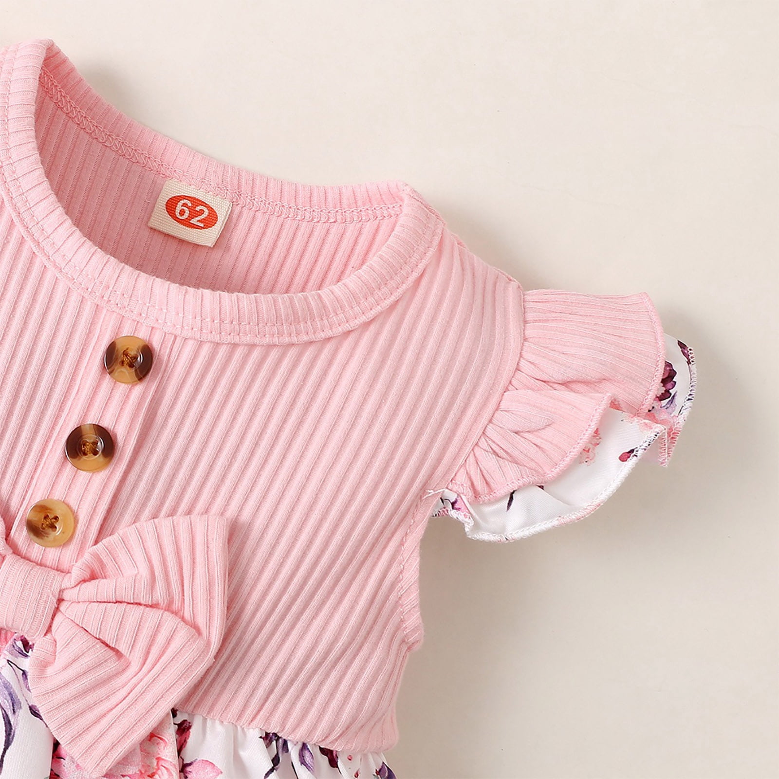 KPOPLK Baby Girl Bubble Romper with Headband Ruffle Sleeveless Bodysuit (Pink, 6-12 Months) pdtpx