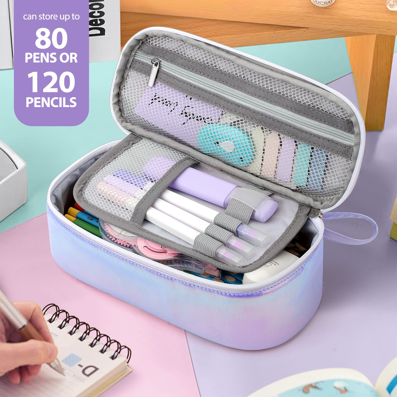 Livhil Large Capacity Pencil Pouch, Durable Canvas Stationery Organizer for School and Office (Purple, 8.5 in x 4 in) juv9l
