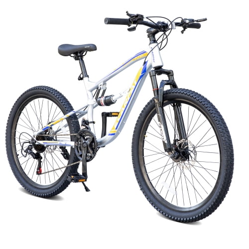 Harmie Mountain Bike Full Suspension 21-Speed Steel Frame Disc Brakes (Blue, 26 in) mz6qy
