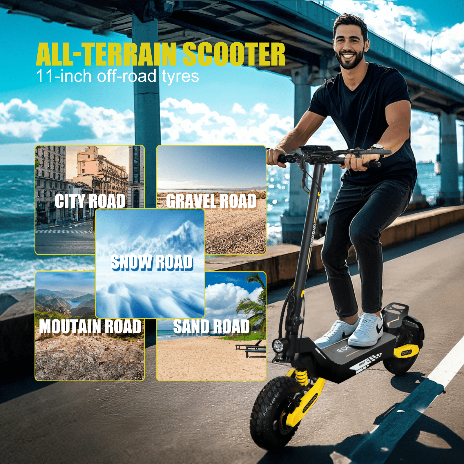 EOEOTWO GT06 Electric Scooter for Adults, 1200W Motor, 30 MPH Fast Commuting E-Scooter with Dual Suspension (Yellow, 330 lb Capacity) tgat4