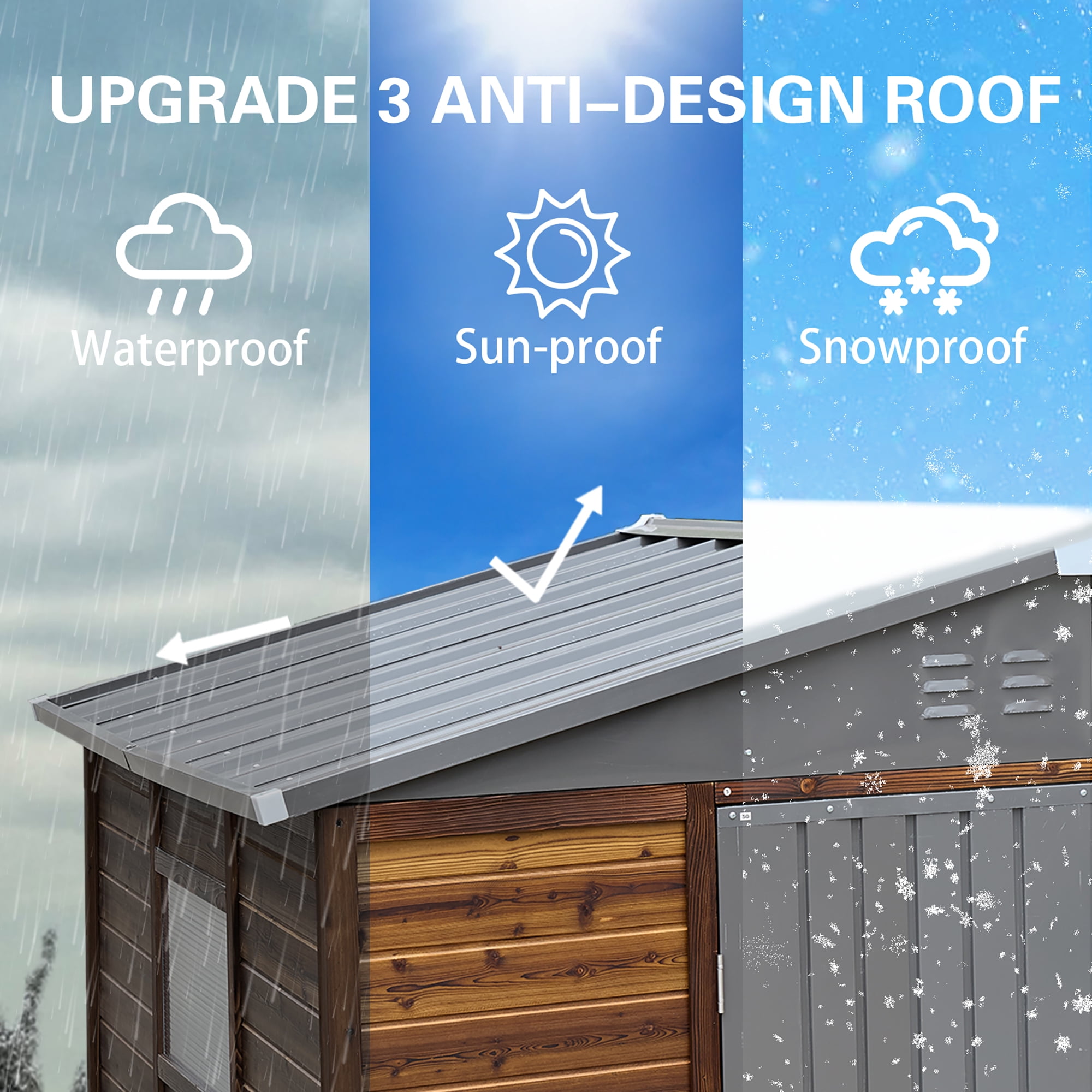 FFZ Iron-Wood Outdoor Tool Shed, Weatherproof Storage House for Garden and Garage (Dark Gray, 87.2x71.46x77.95 in) oe0uf