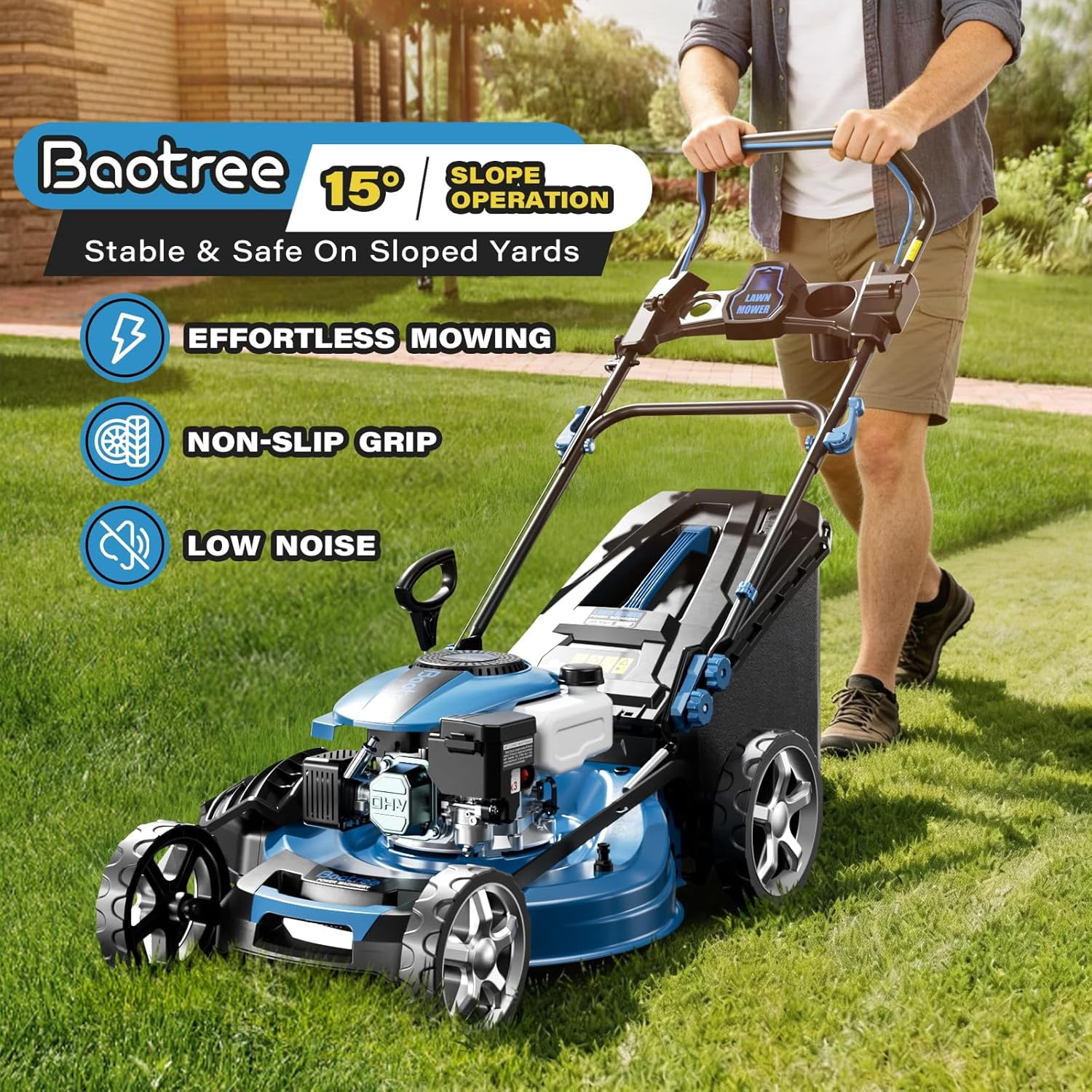 MRKMRZ Gas Powered Push Lawn Mower, 21 in Cutting Deck, 201cc 4-Cycle Engine, 3-in-1 Mowing System (Blue, 21 in) h8kgx