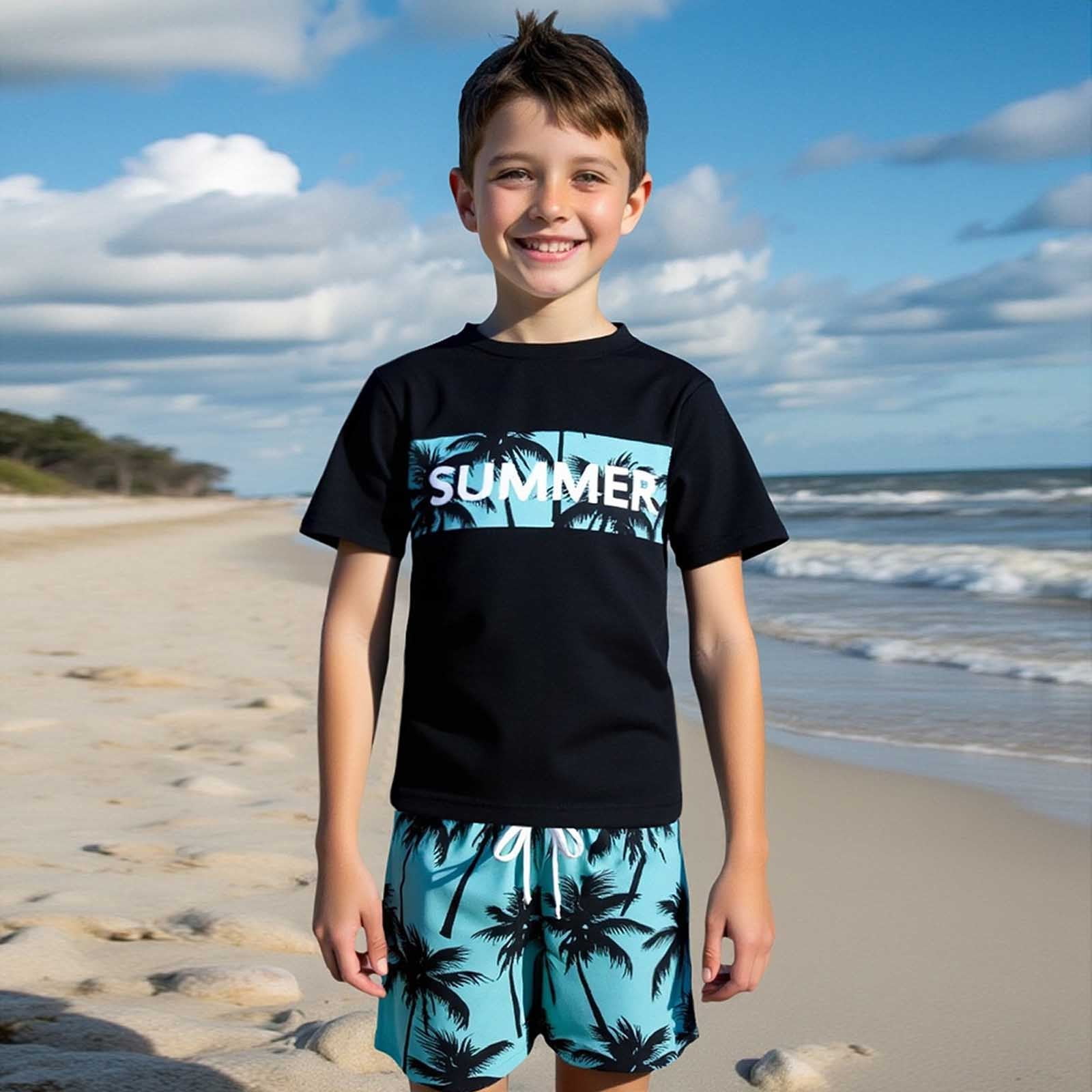 Ticikt Boys' Two-Piece Swimsuit Set Quick-Dry Rash Guard and Beach Shorts (Black, 9-10 Years) 5dq81 - Image 5
