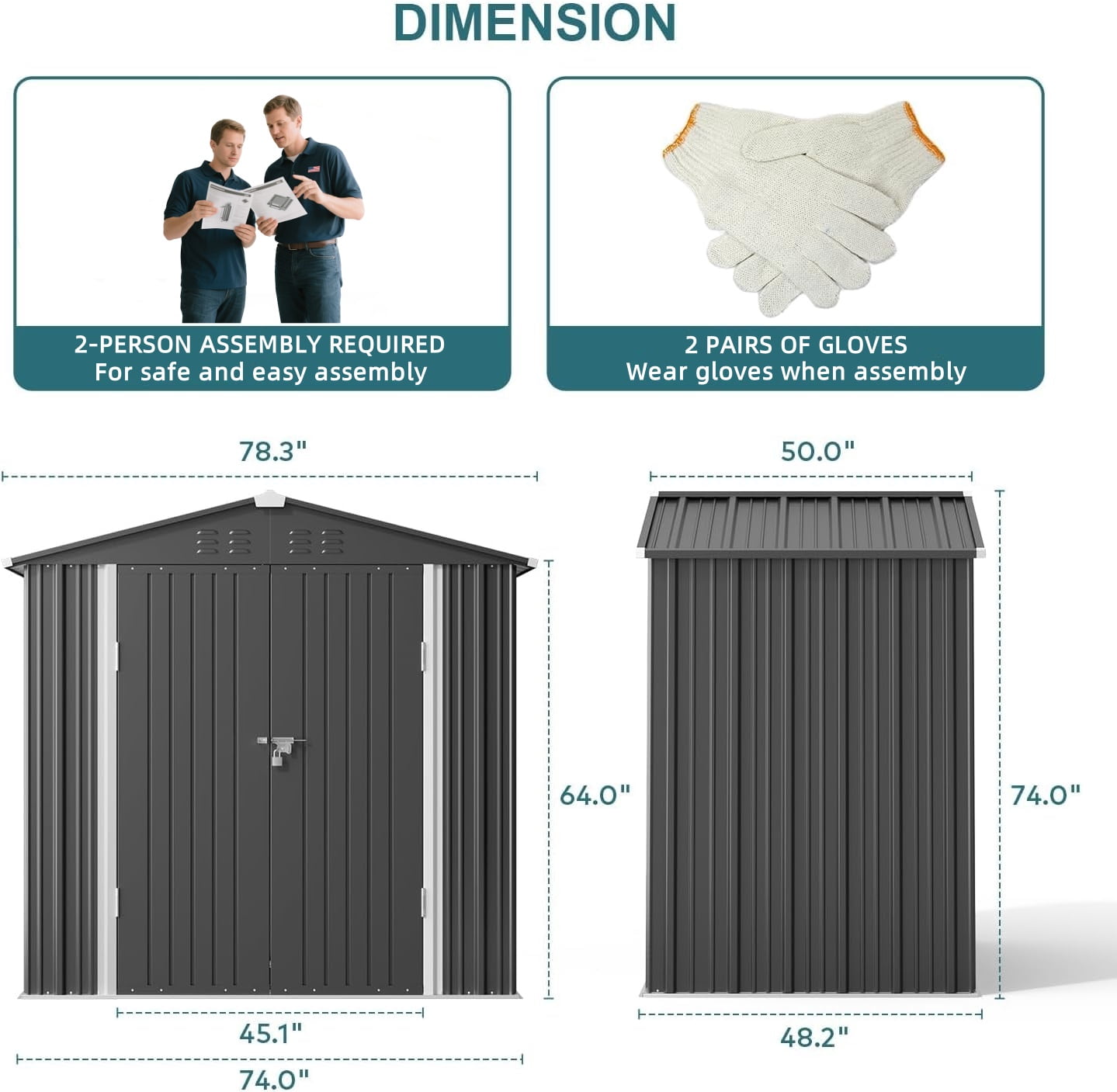 Lofka Galvanized Metal Outdoor Storage Shed with Double Lockable Doors and Air Vents (Dark Gray, 6 ft x 4 ft) v4zn6