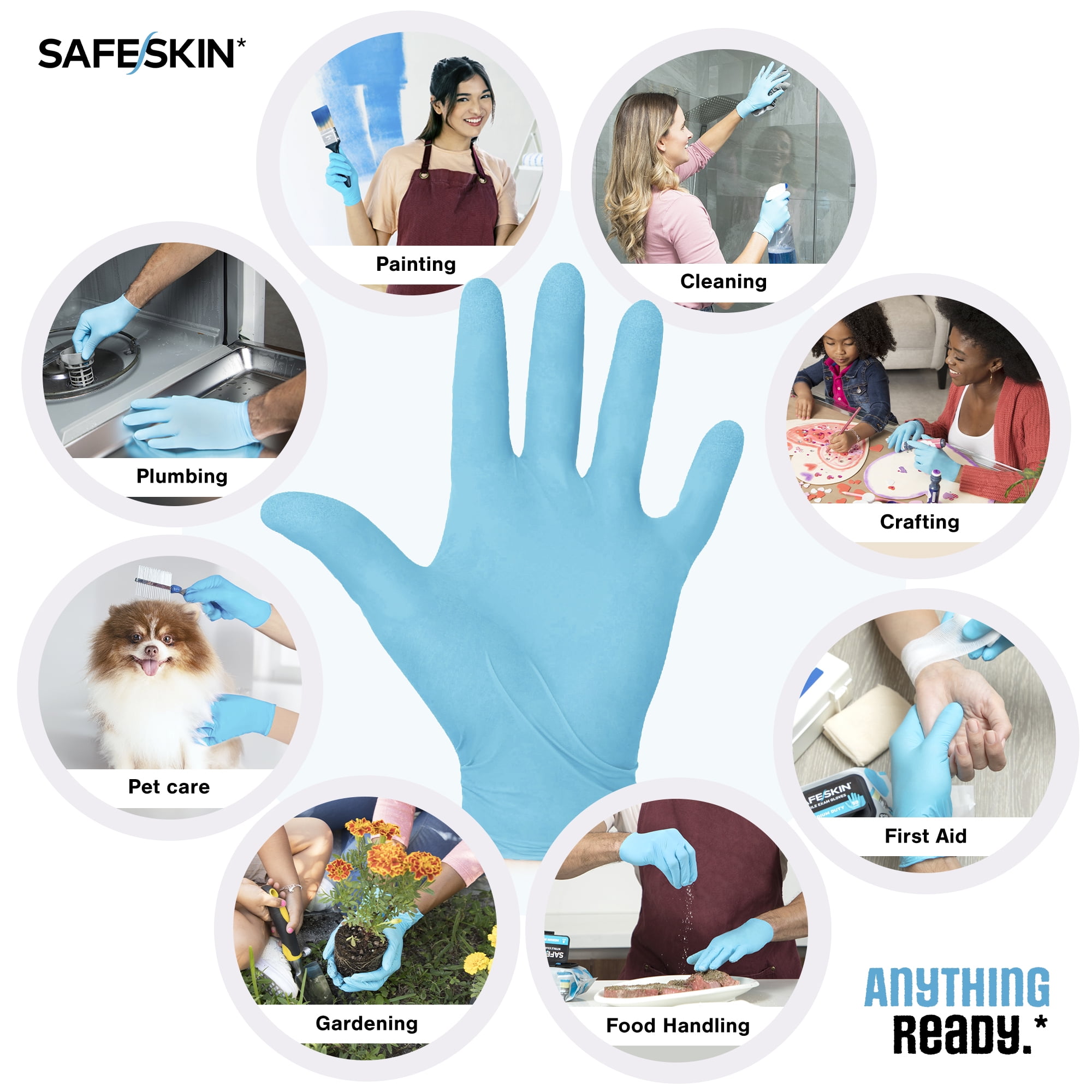 SAFESKIN Nitrile Disposable Gloves (Blue, Medium, 50 Count) Powder-Free Textured Fingertips for Food Handling and Cleaning gzls8