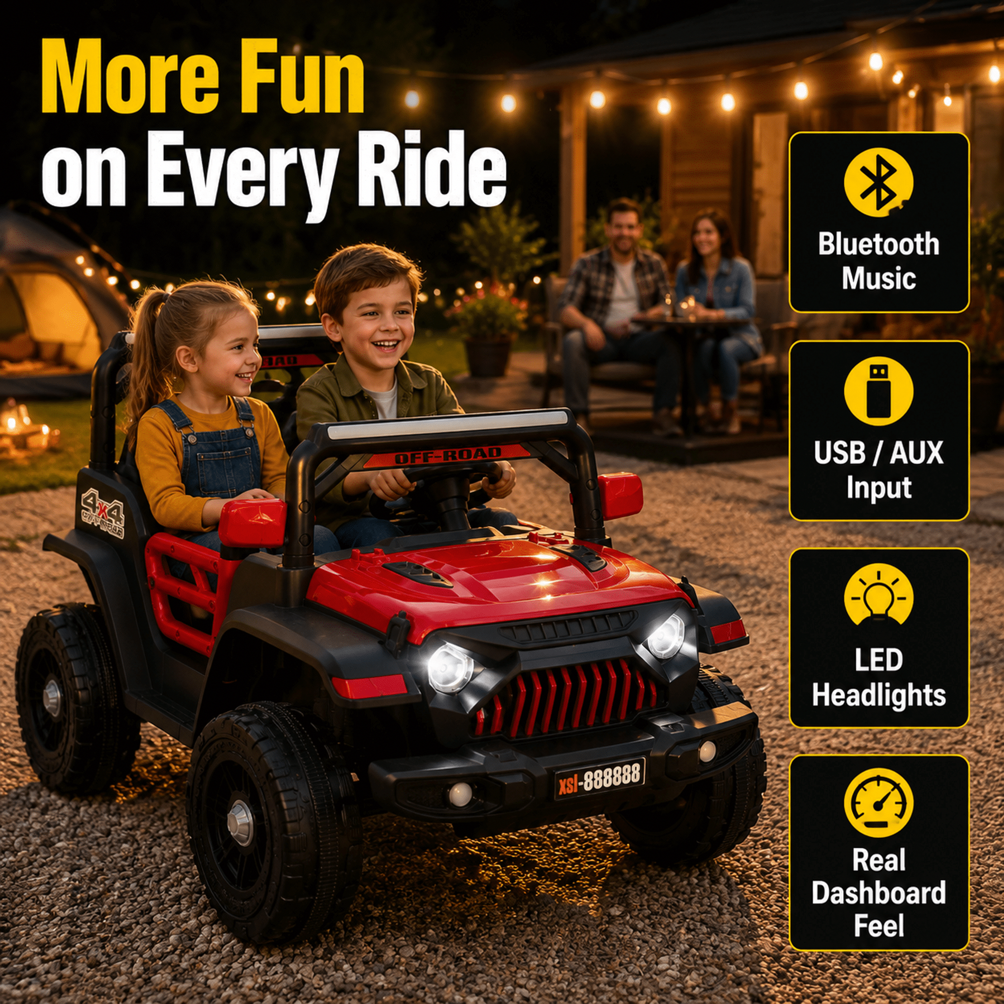 FUPOJH 12V Electric Kids Ride-On Jeep with Remote Control, Bluetooth Music, and 4-Wheel Suspension (Red, 66 lb Capacity) 3f3rs