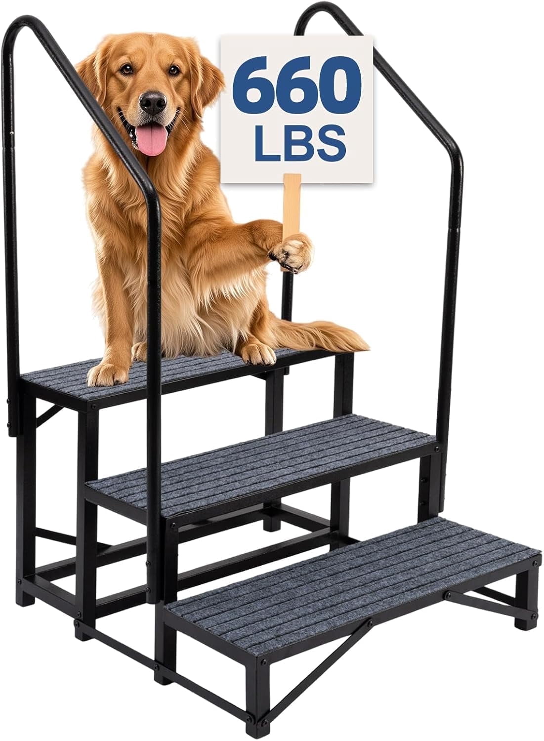 SELOOYE 3-Tier RV Steps with Dual Handrails, Heavy-Duty Steel Camper Stairs, Non-Slip Platform (Black, 660 lb) 27kf9