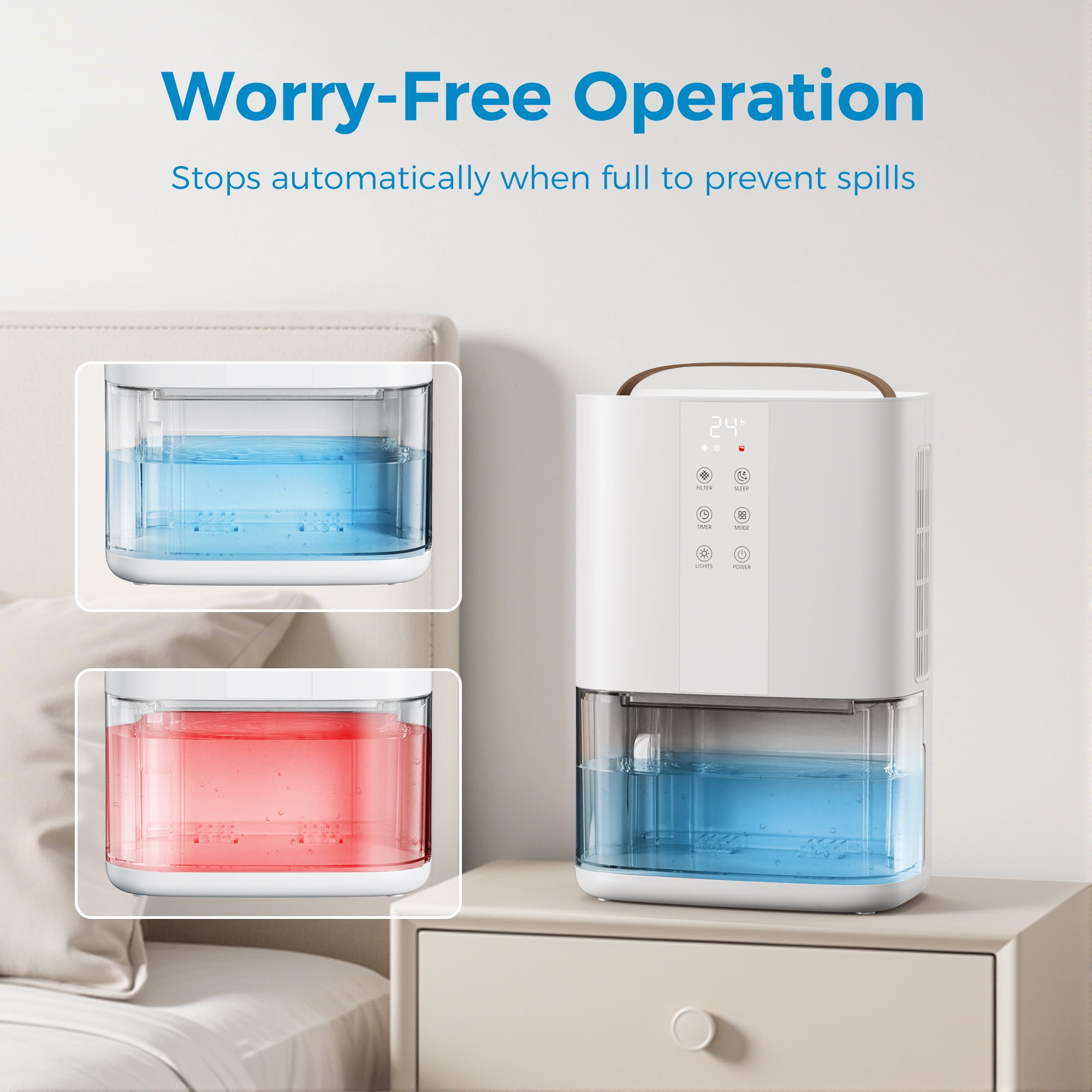 Kloudic Portable Dehumidifier for Home, Ultra Quiet Small Dehumidifier with Auto Shut Off and Sleep Mode (White, 90 oz) tigv1