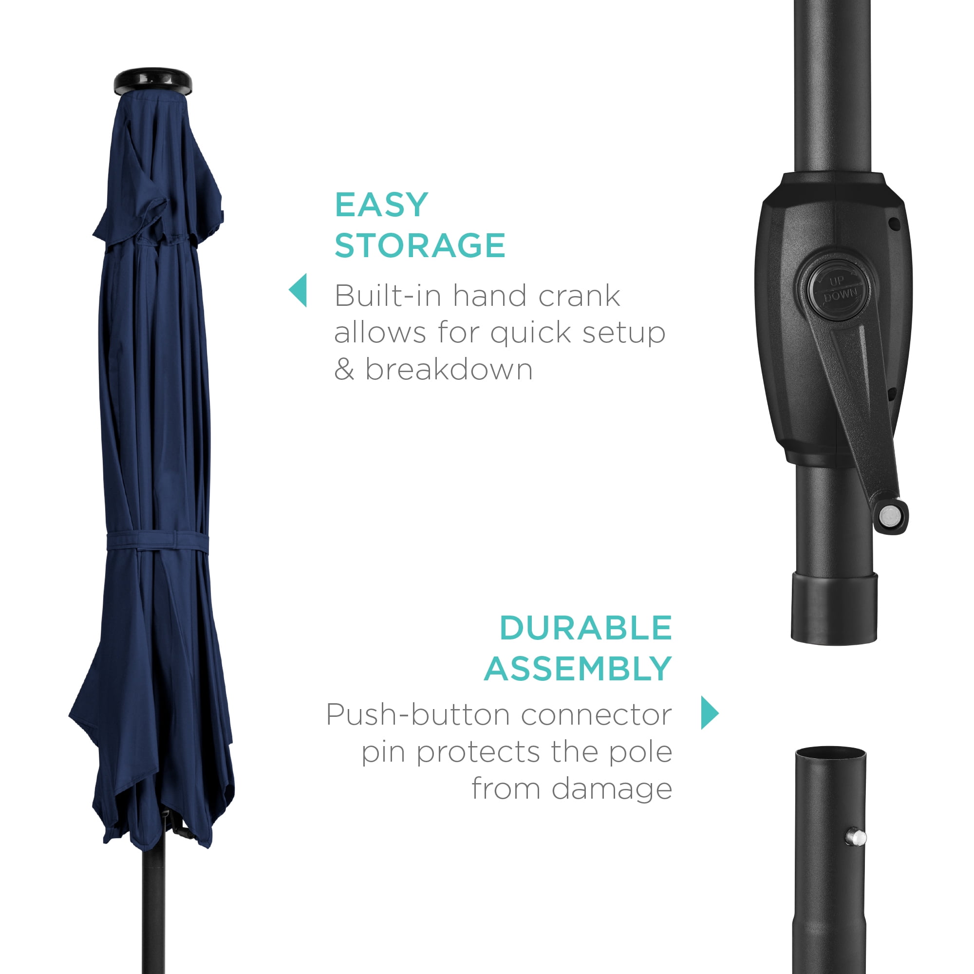 Best Choice Products Solar LED Patio Umbrella with Tilt and Crank (Navy Blue, 7.5 ft) v2i61