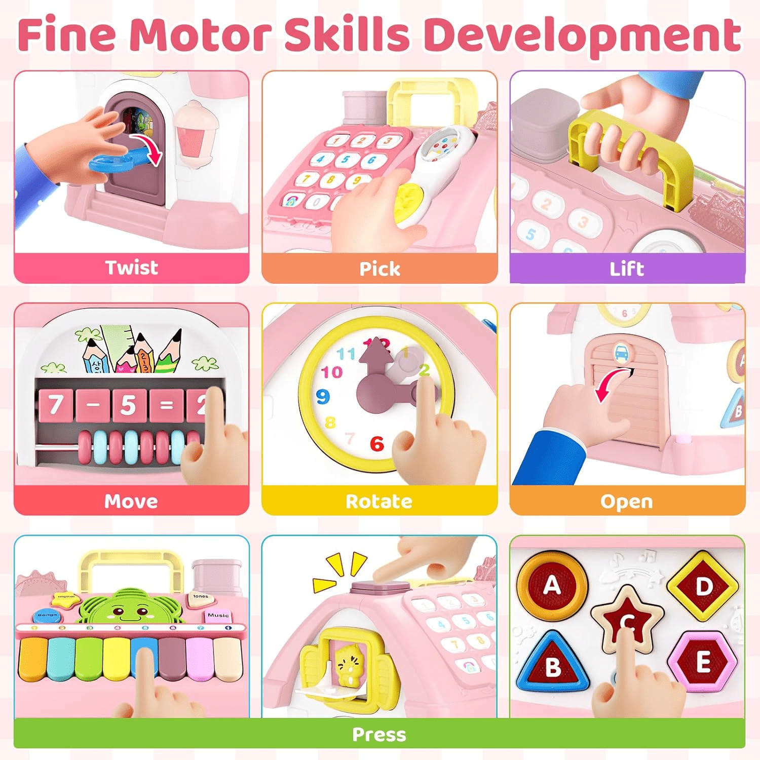 RORONOVA Montessori Activity Cube, 8-in-1 Educational Learning Toy with Music and Lights for Toddlers (Pink, 12 in x 10 in x 10 in) mvael