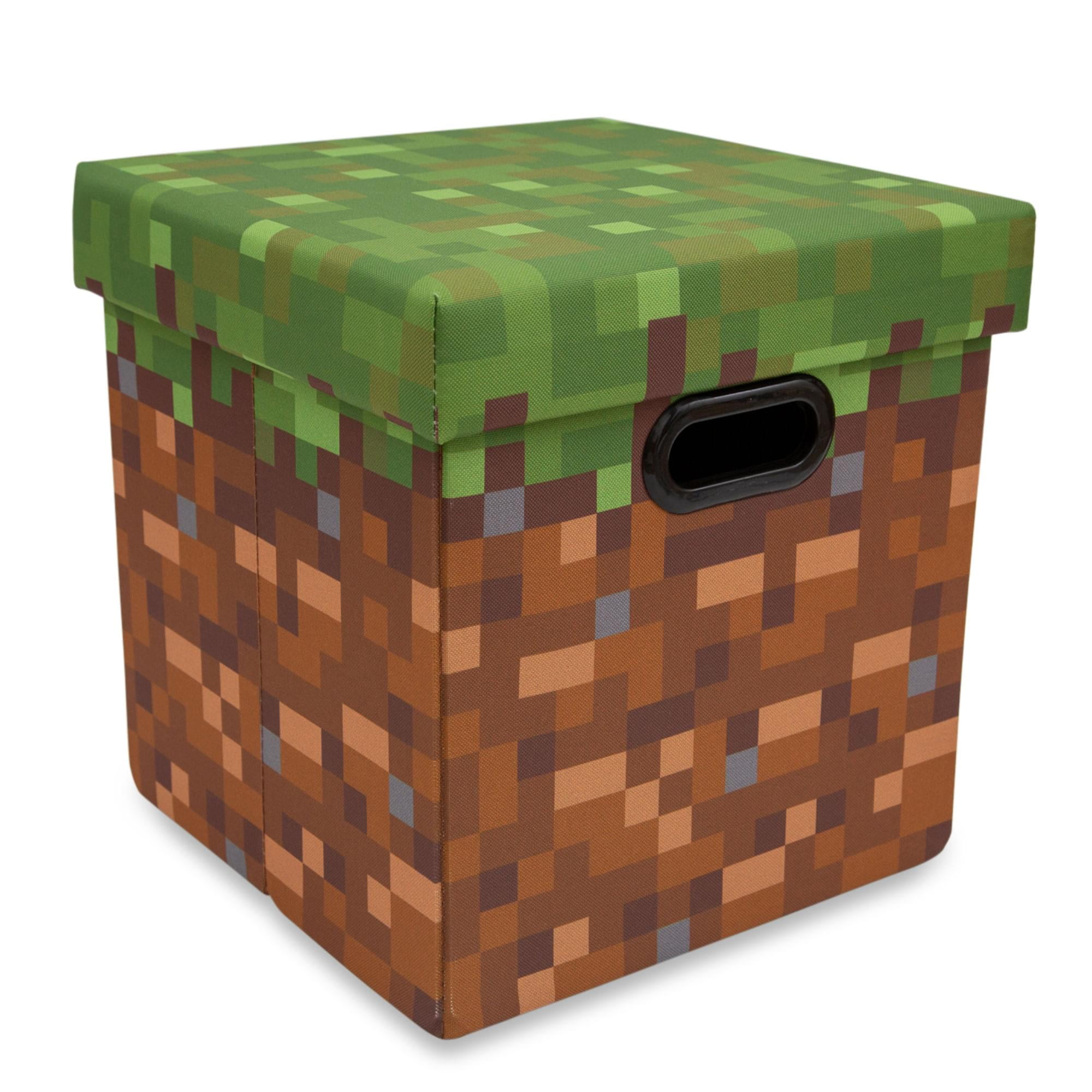 Minecraft Grassy Block Fabric Storage Bin Cube Organizer with Lid (Brown, 13 in) qmtn3
