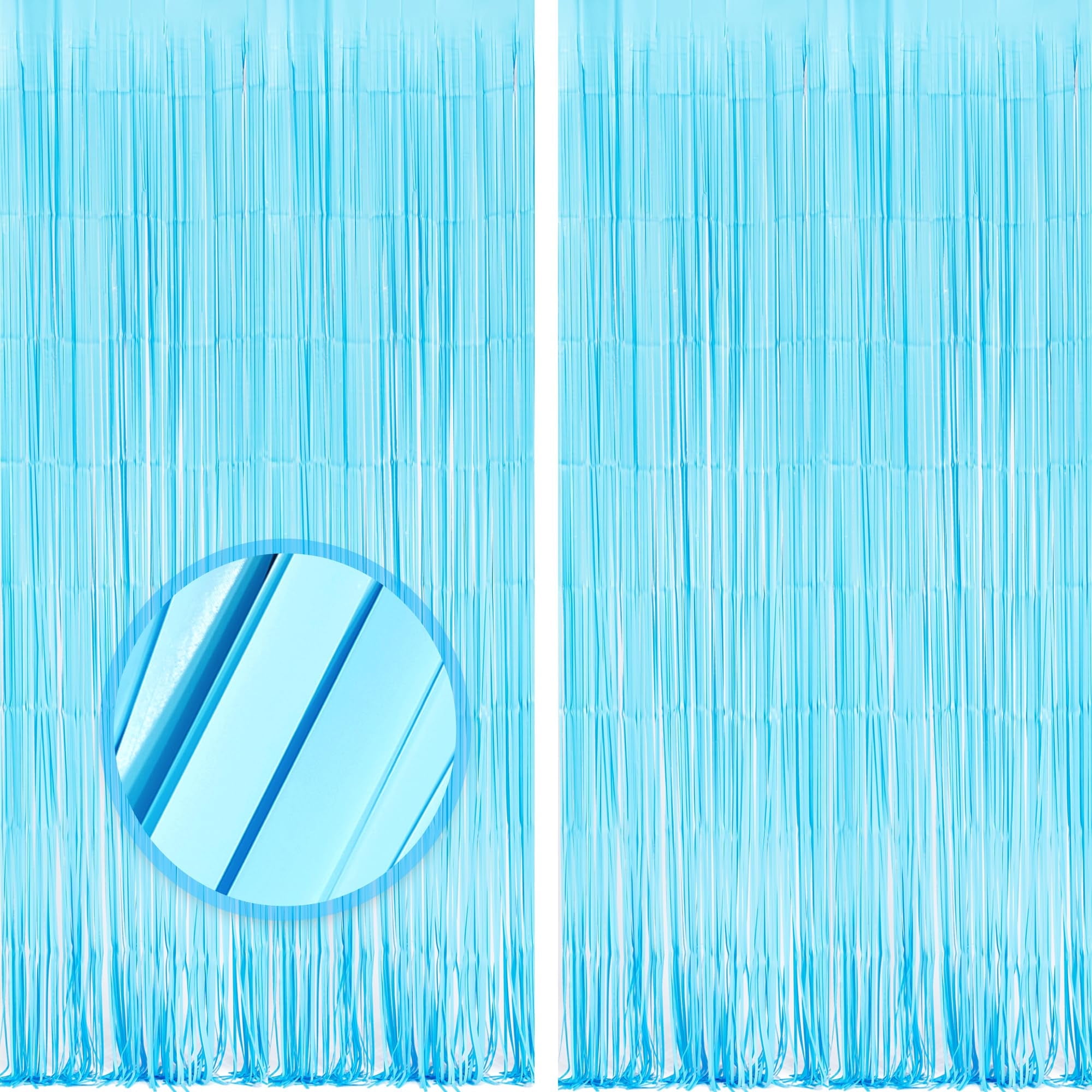GLSDBT Metallic Foil Fringe Curtains Party Backdrop Streamers (Light Blue, 4 Pack 3.3x6.6 ft) 0pejw