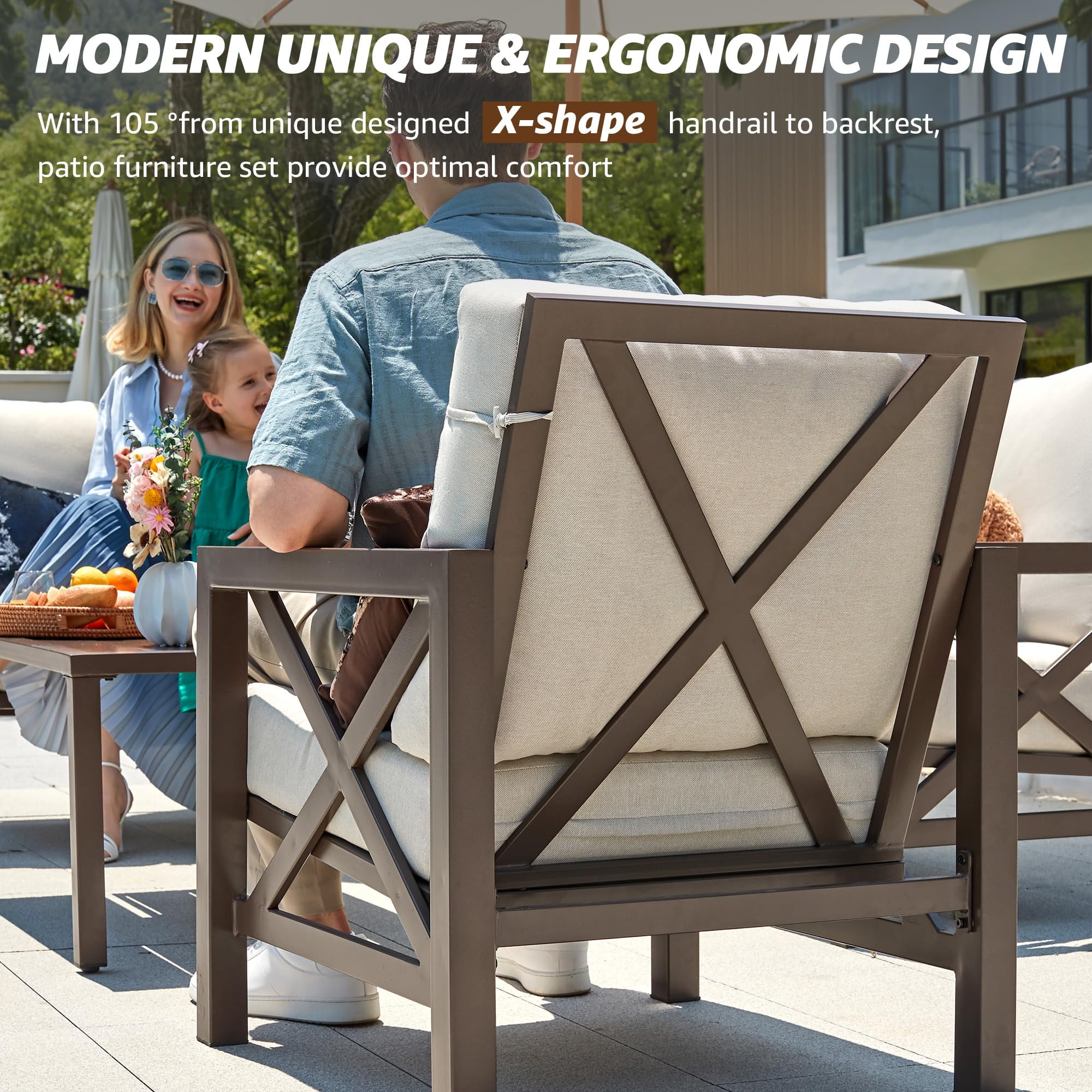 NATURAL EXPRESSIONS 4-Piece Metal Patio Furniture Set with Motion Rocking Chairs and 6.5 in Cushions (Beige, 4-Piece Set) p739r