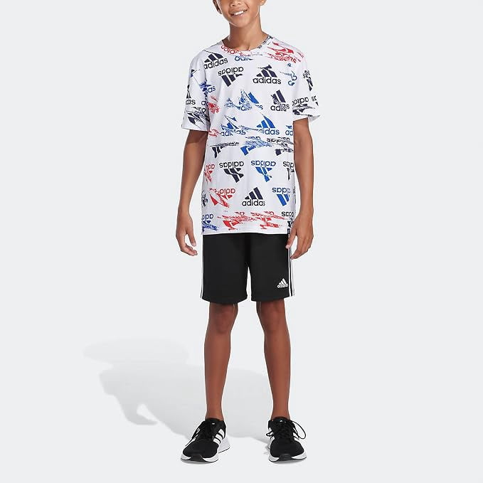 adidas Boys Glitchy Allover Print T-Shirt Breathable Graphic Tee (White/Multi, X-Large) uv6hx
