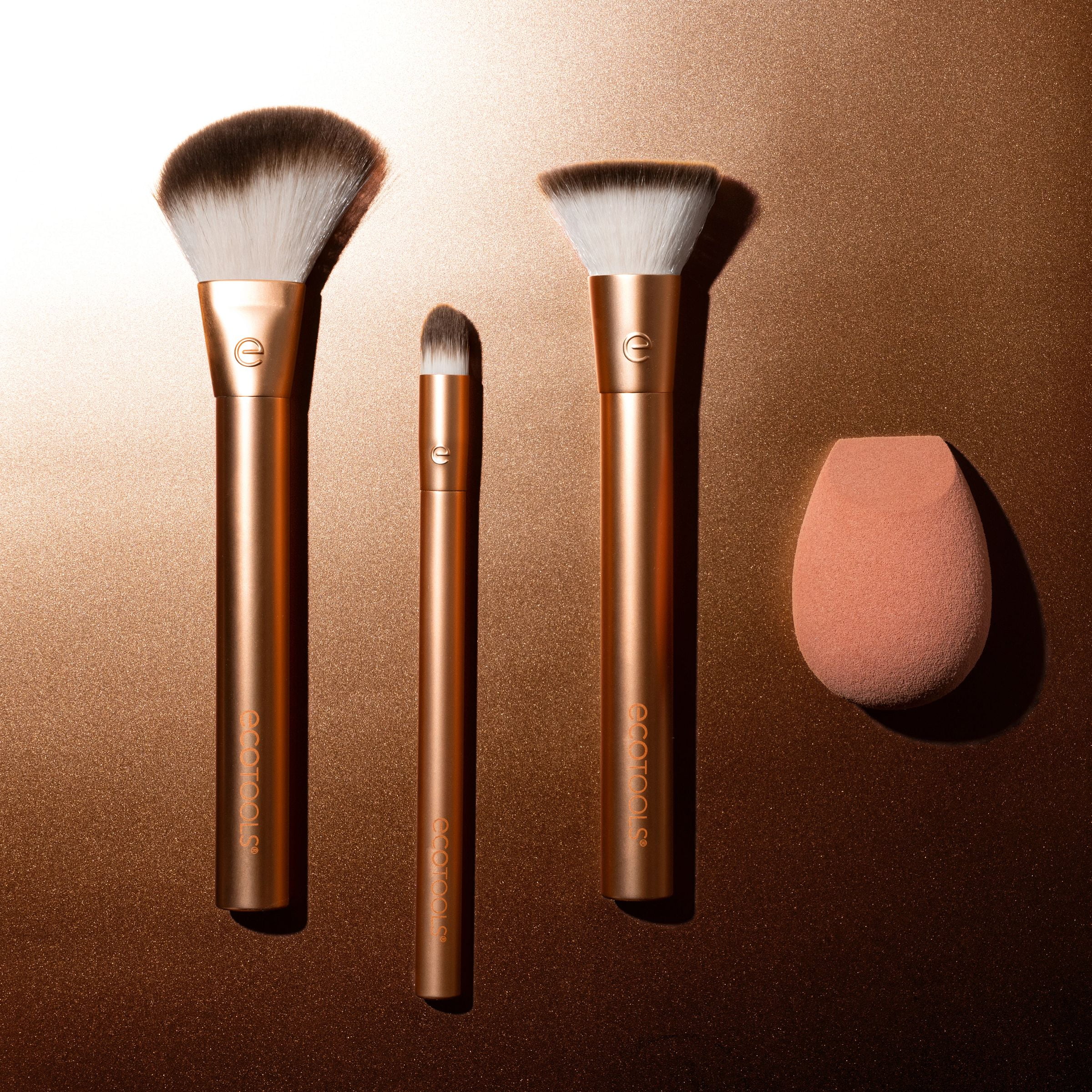 EcoTools Precious Metals Face Blend + Sculpt Kit, Professional Makeup Brush Set (Gold, 4 Piece Set) 6fmsw