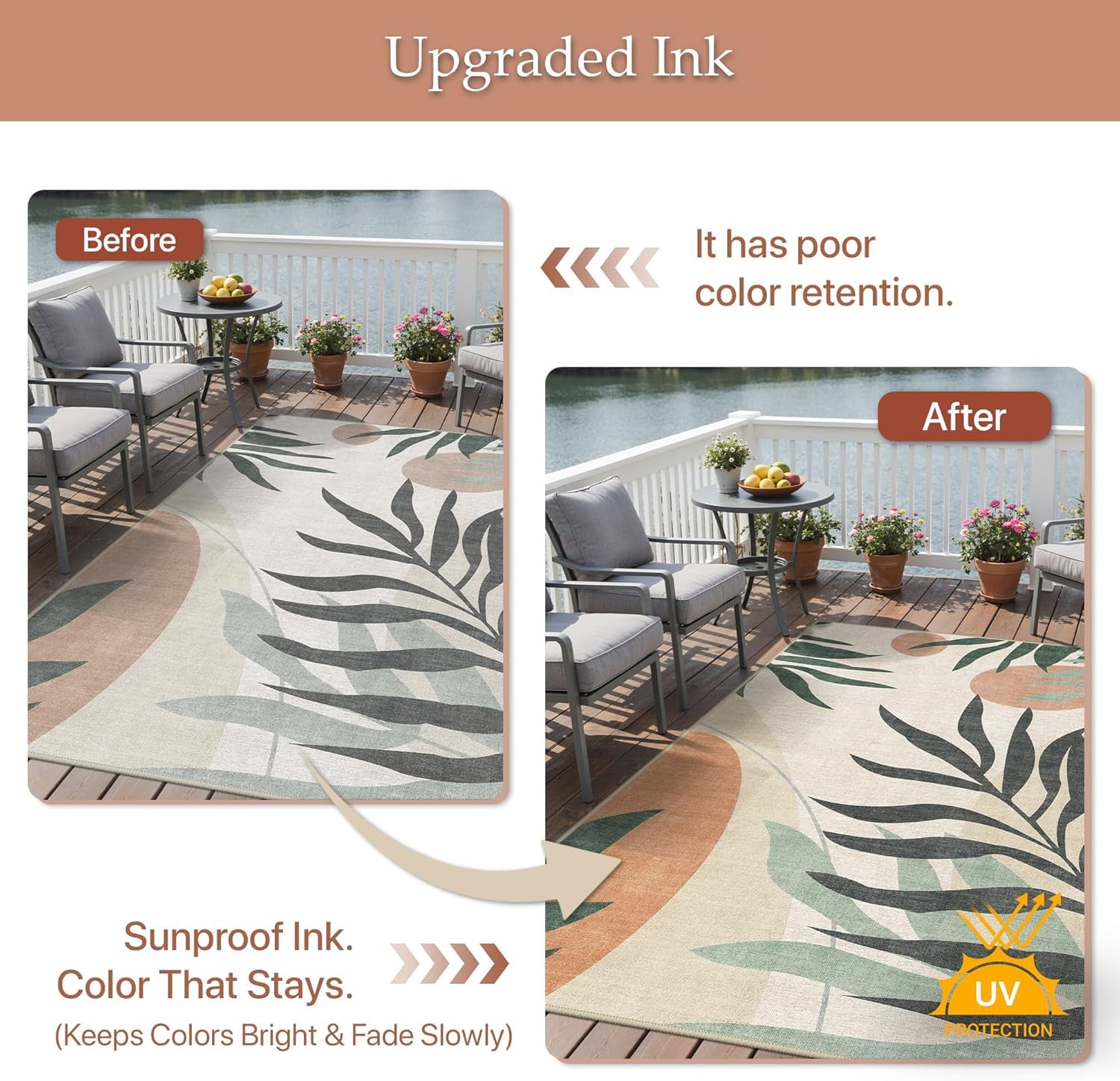 Home Decor Outdoor & Indoor Area Rug, Waterproof Leaf Pattern Patio Carpet (Beige, 5 ft x 8 ft) j4rgl