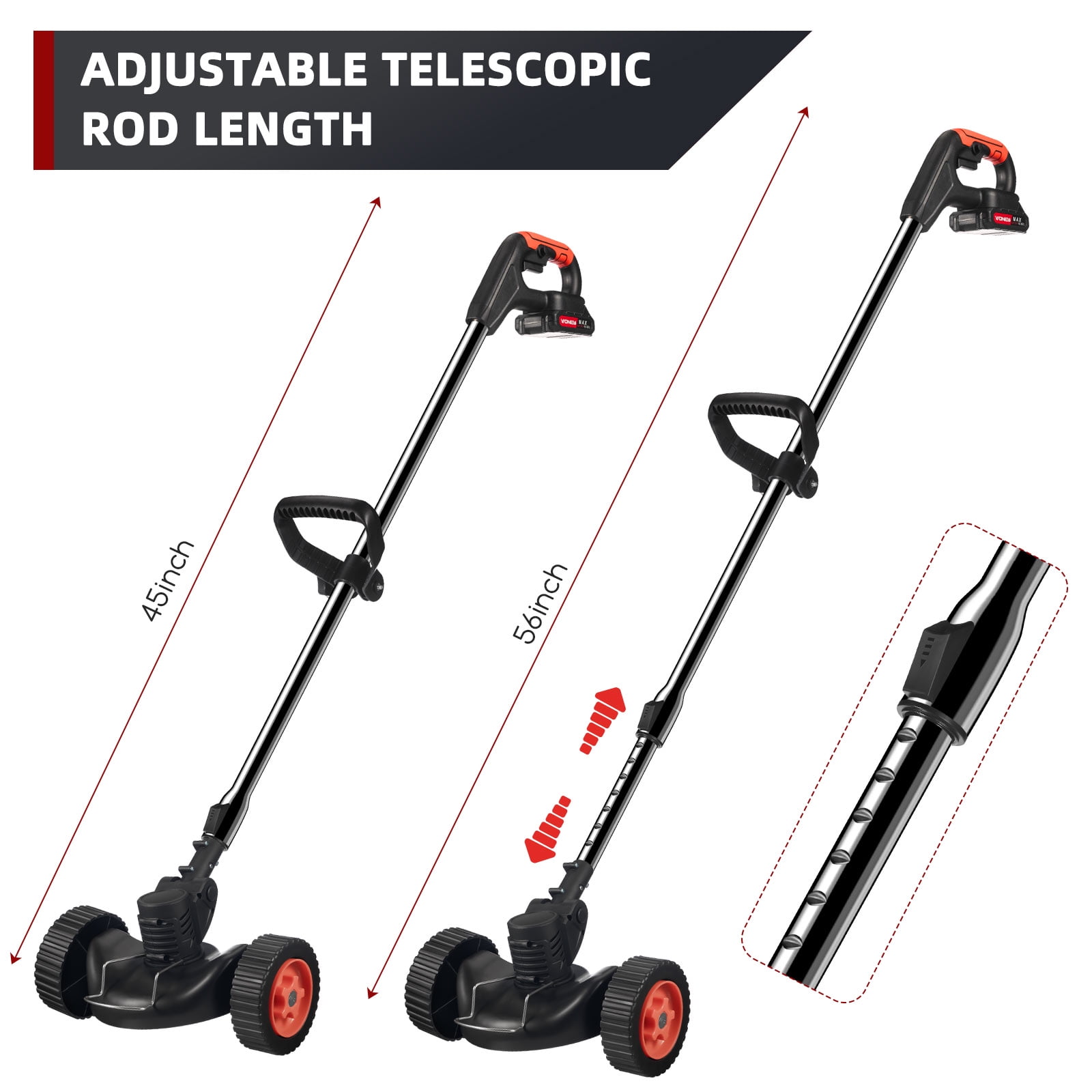 Paddsun 3-in-1 Cordless Electric Weed Eater with Wheels, Adjustable Telescoping Handle and 3-Blade System (Black) 08krj