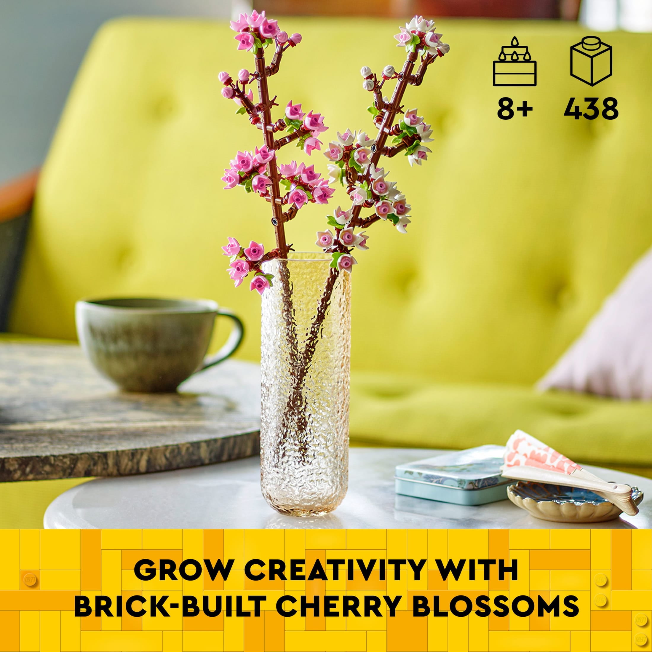 LEGO Cherry Blossom Building Set, Artificial Floral Decor for Home Display (Pastel Pink and White, 14 in. Long) zcpke