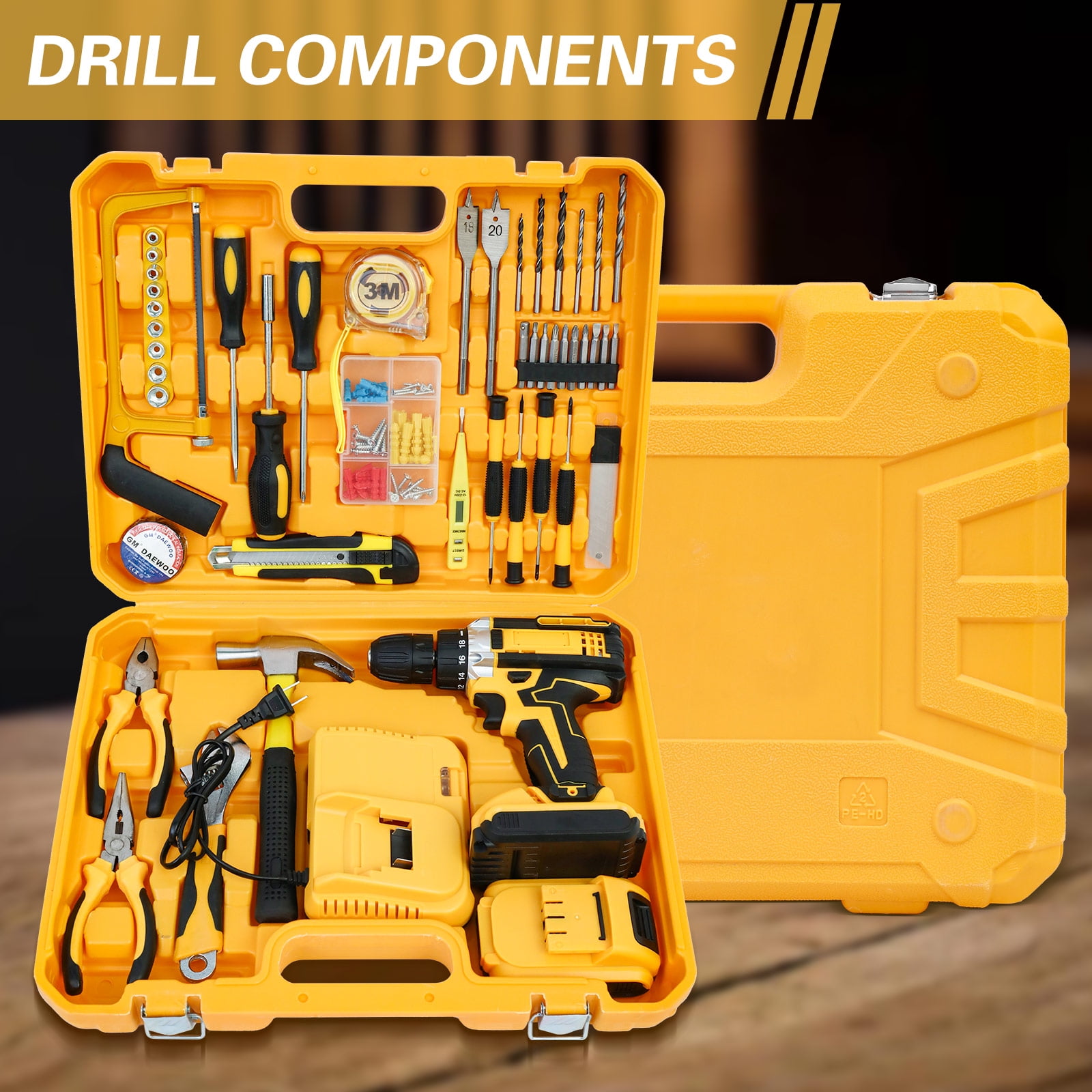 CATGOOD 21V Electric Power Drill and Tool Set (Yellow, 120-Piece Set) er2yg