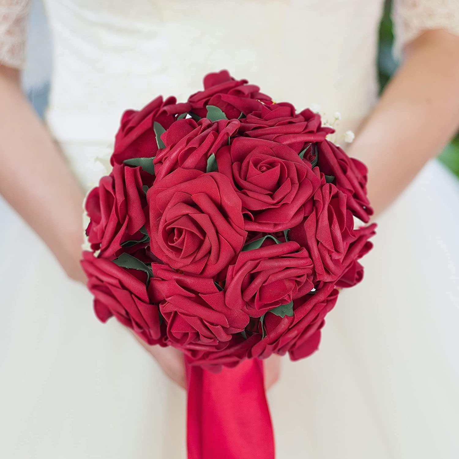 Mocoosy Artificial Foam Roses for DIY Floral Arrangements and Wedding Decor (Dark Red, 50 Pack) 0ninj