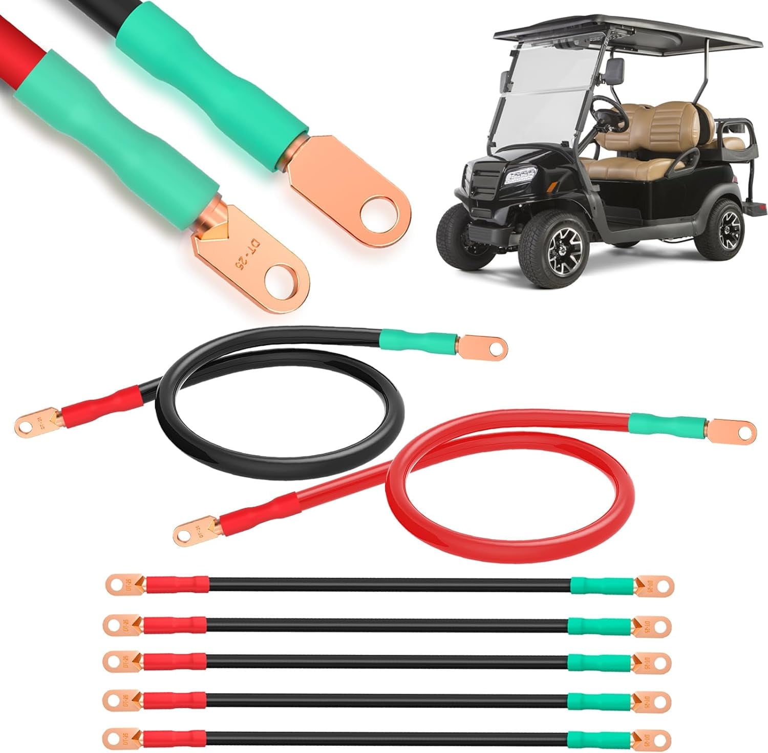 10L0L Golf Cart Battery Cable Set for Club Car DS & Precedent 48V (4 Gauge, 7-Piece Kit) cgbsv