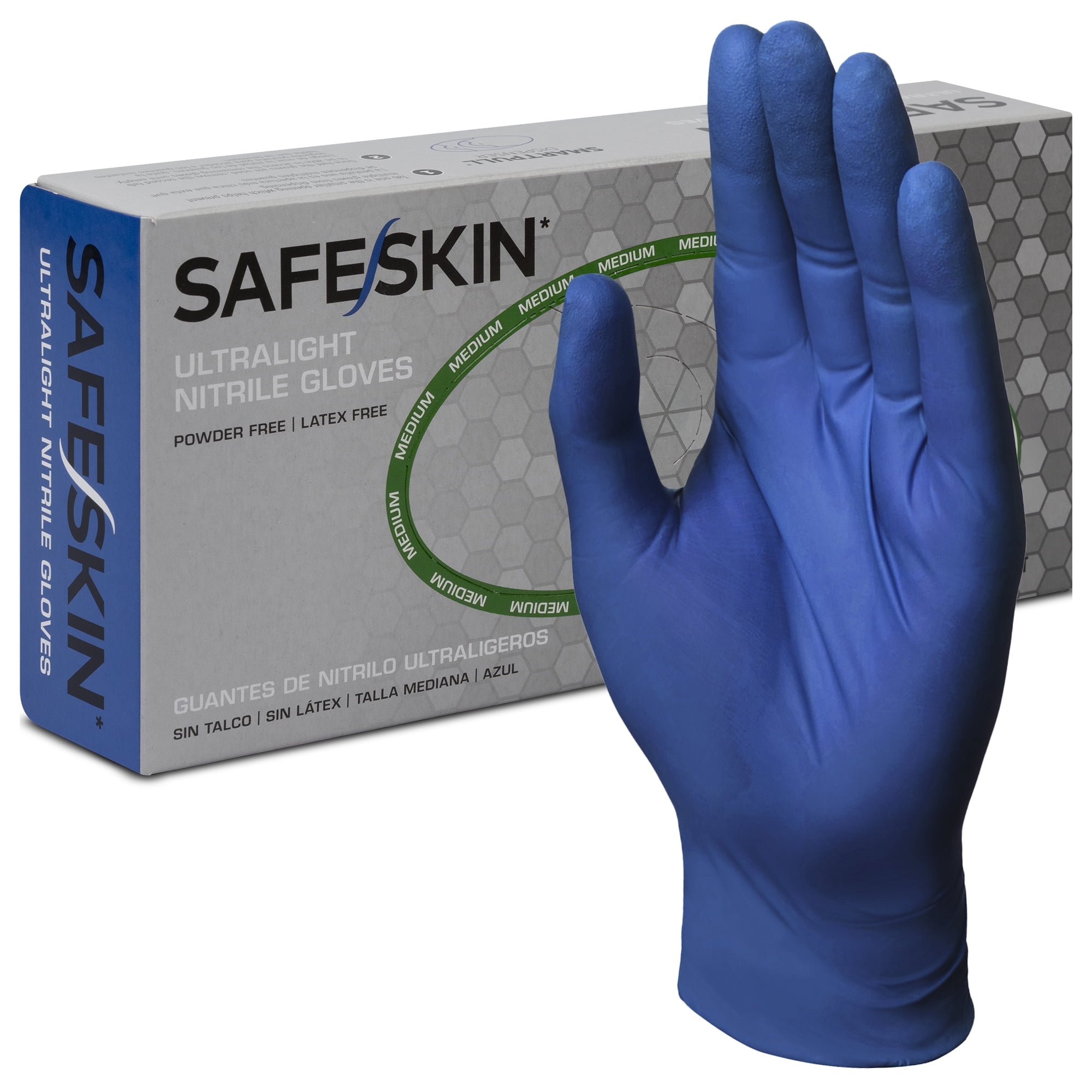 SAFESKIN Ultralight Disposable Nitrile Gloves (Blue, Medium, 100 Count) 0a91y