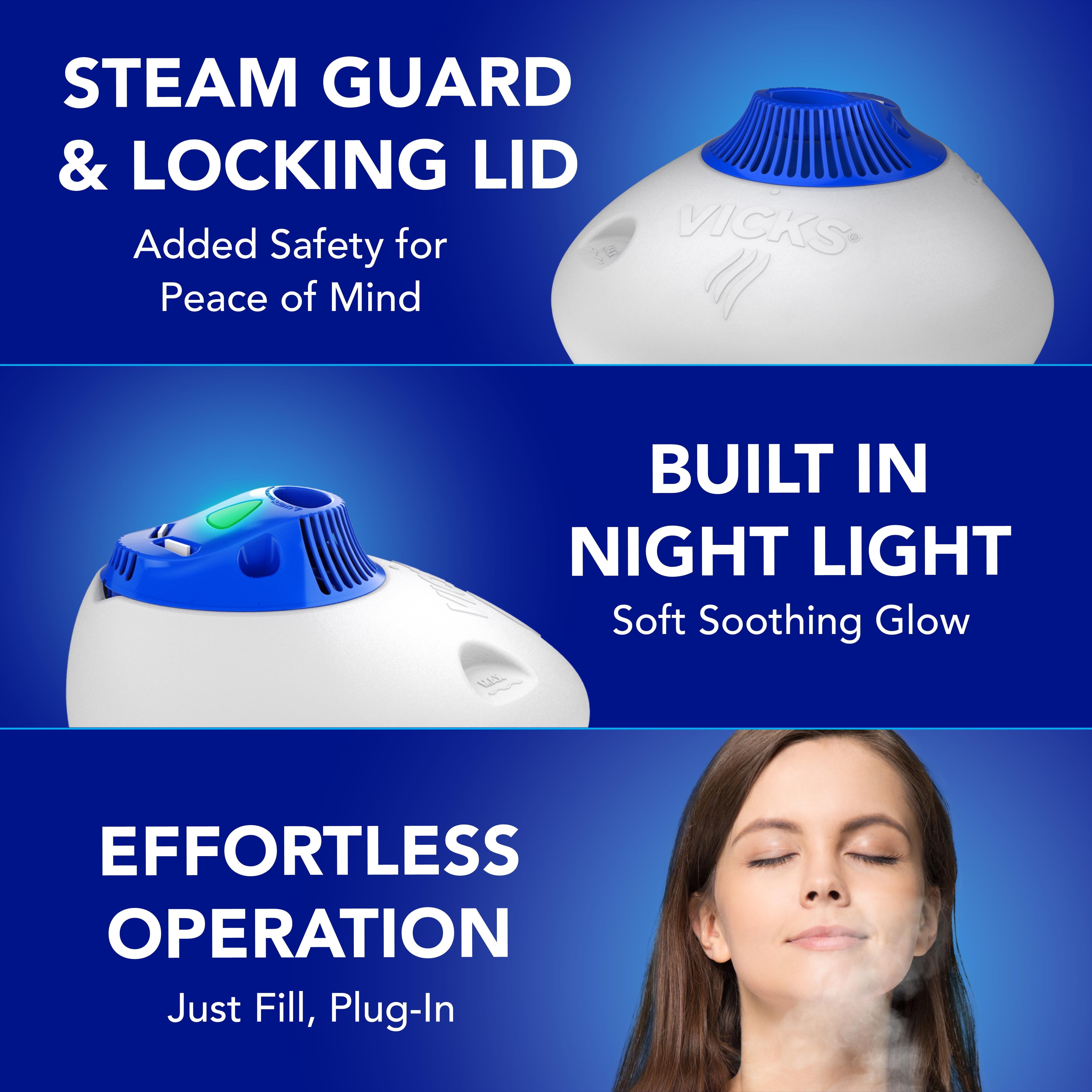 Vicks Warm Steam Vaporizer Humidifier with Night Light (White, 1.5 gal) xbk7s