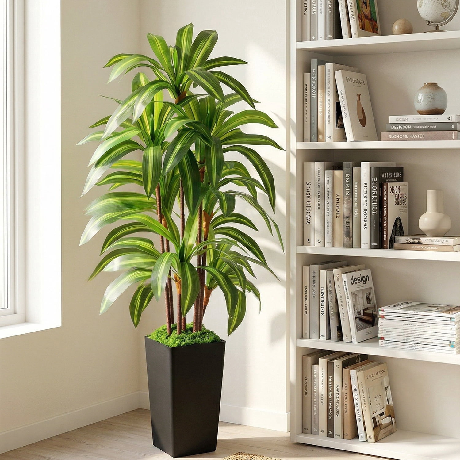NOVAROOT Artificial Dracaena Tree, Faux Tropical Floor Plant with Black Planter (5 ft) 4hxx9