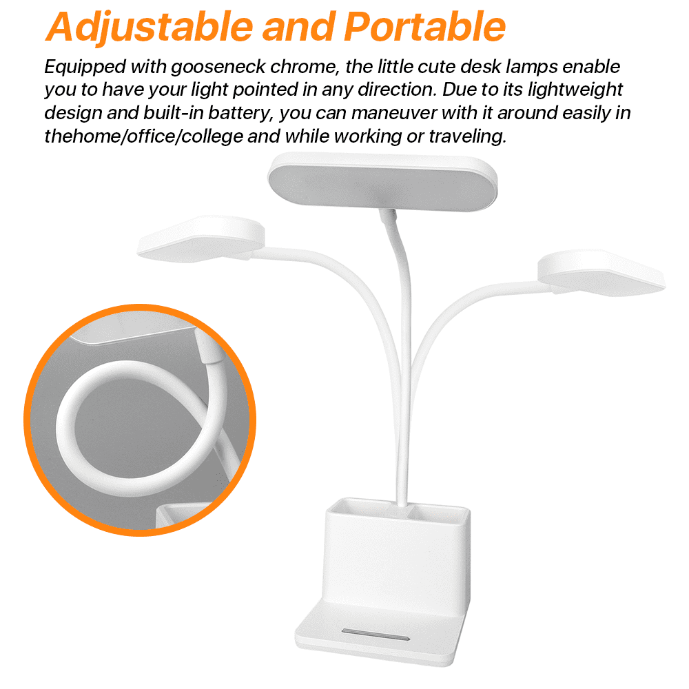 SUPTREE LED Desk Lamp with Pen and Phone Holder, Dimmable Eye-Protection Table Light with USB Port (White, 1 Unit) aeu7p