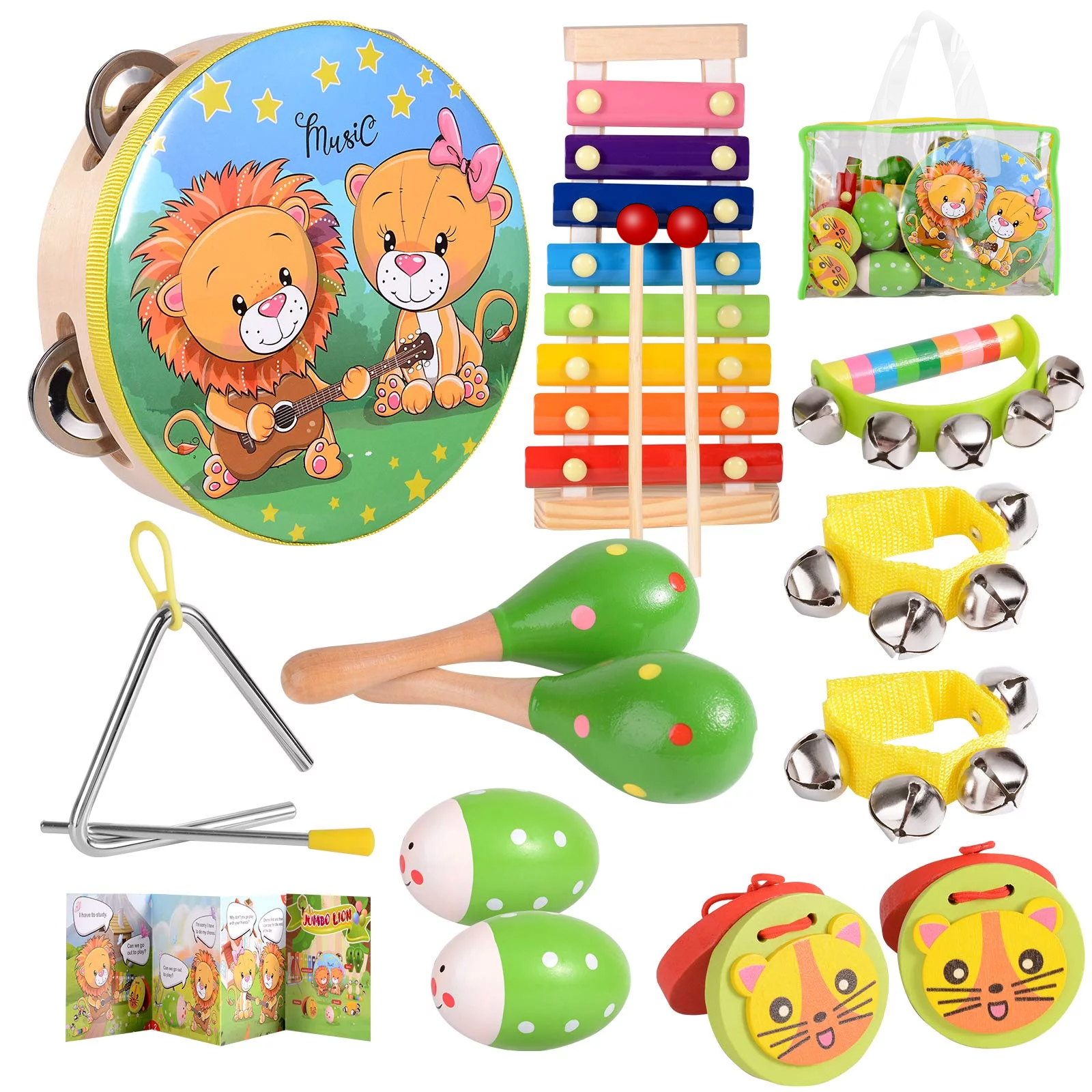 OATHX Wooden Musical Instrument Set for Toddlers and Kids (Green, 16-Piece) e8pwk