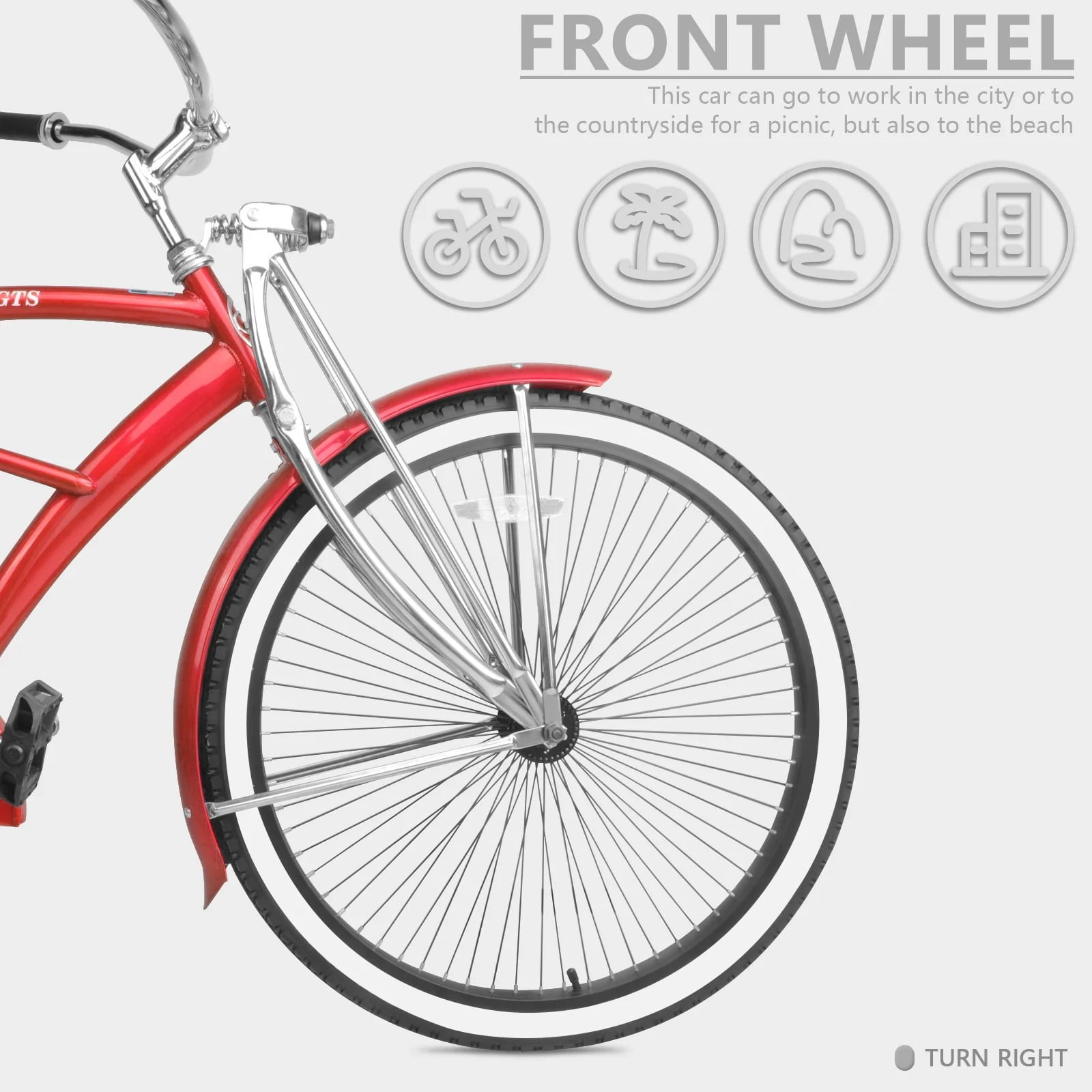 Micargi Stretch Cruiser Bicycle, Durable Steel Frame Beach Bike (Red, 26 in) tp6zn